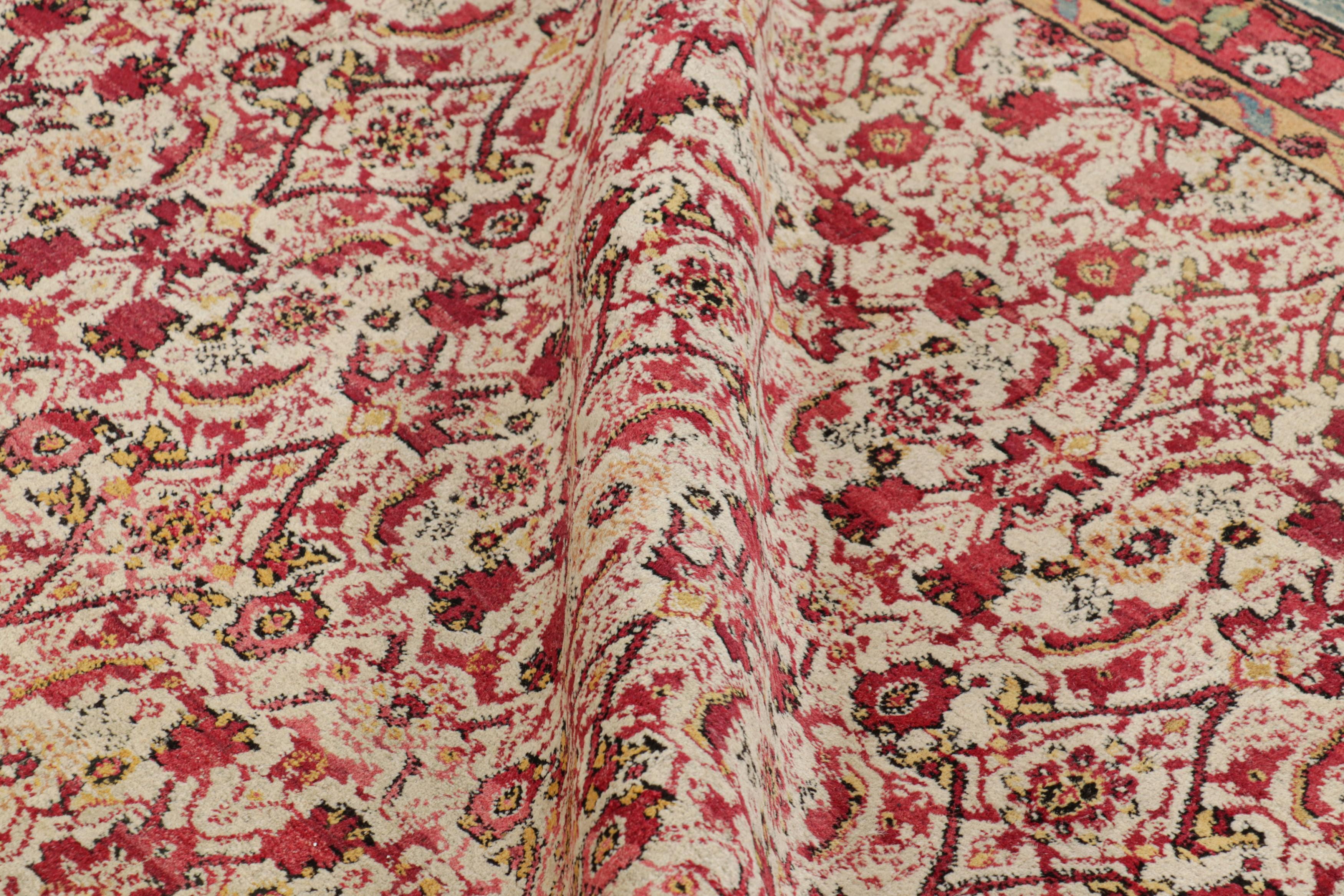 Alfombra antigua Agra de gran tamaño en rojo con motivos florales - Rug & Kilim Lana en venta
