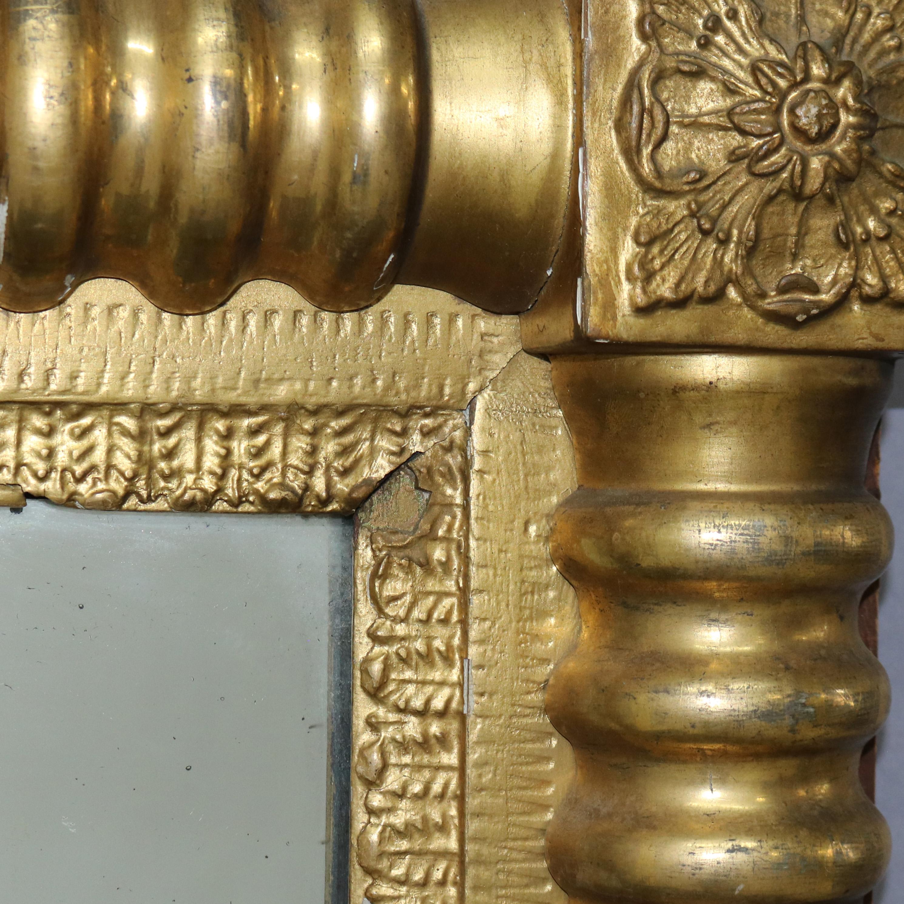 Oversized Antique American Empire First Finish Giltwood Wall Mirror C1840 6