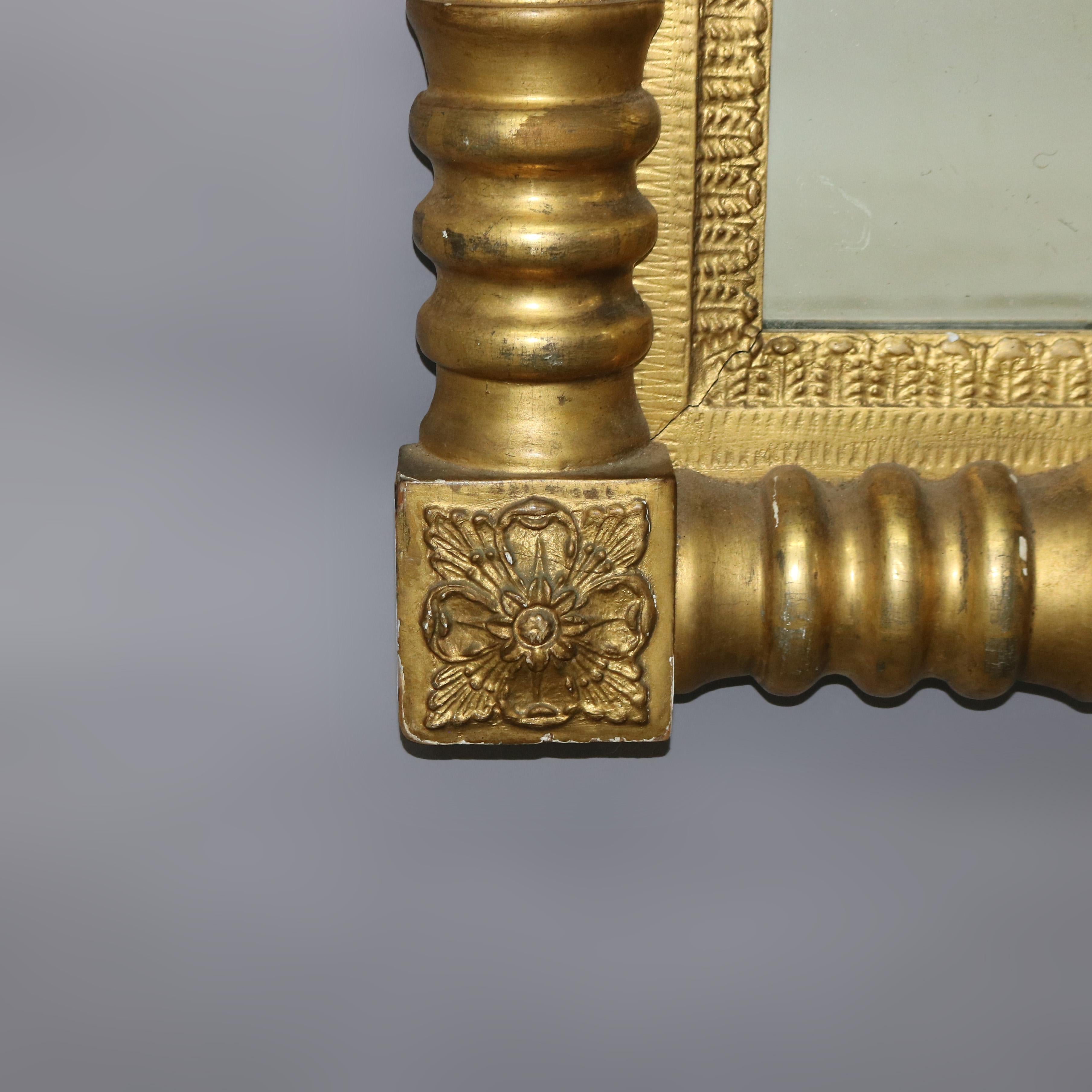 ***Reduced Delivery Rates - See Below or Click “Ask The Seller” to Request a Quote***

Oversized Antique American Empire First Finish Giltwood Wall Mirror with Column Form Frame & Floral Elements C1840

Measures - 42