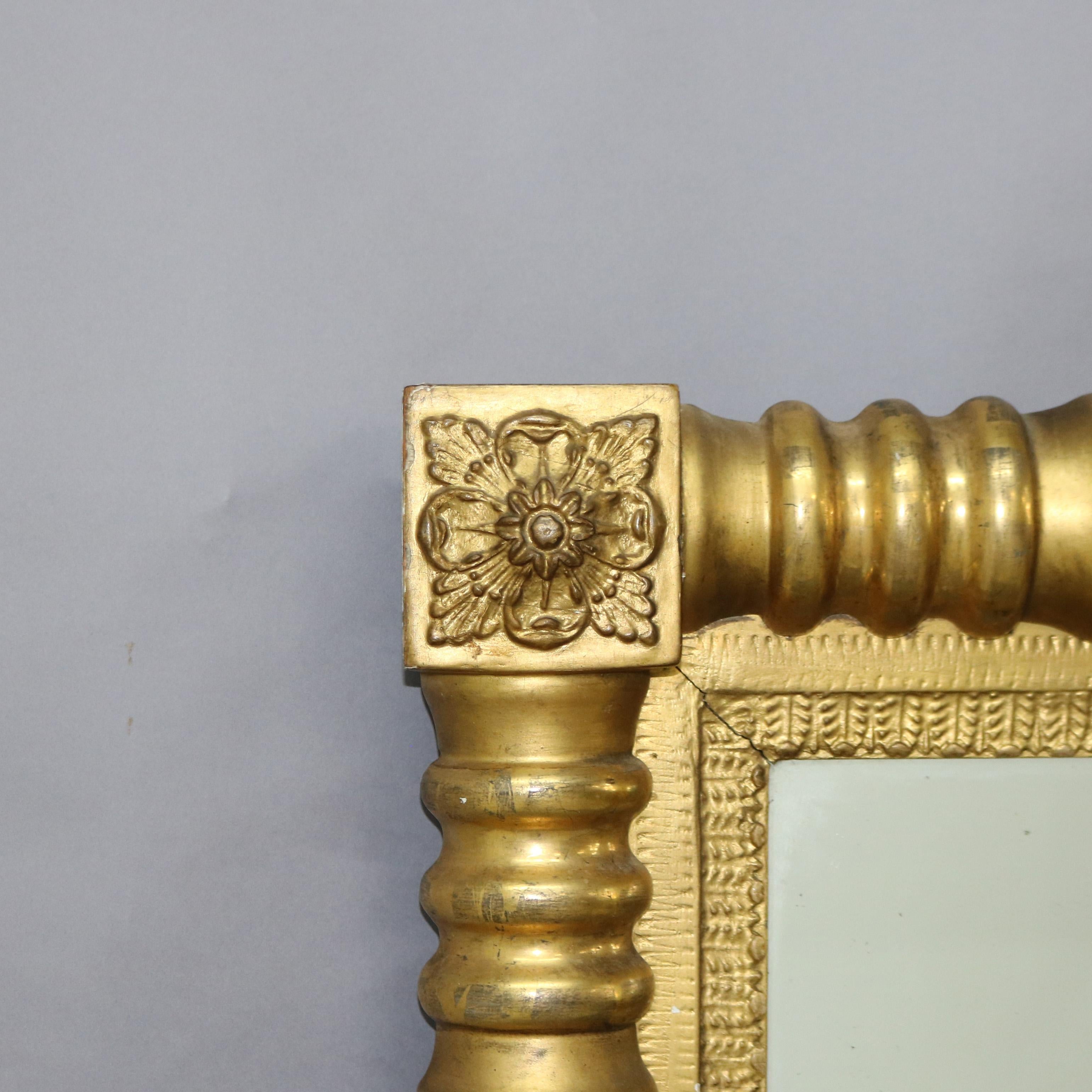 Oversized Antique American Empire First Finish Giltwood Wall Mirror C1840 In Good Condition In Big Flats, NY