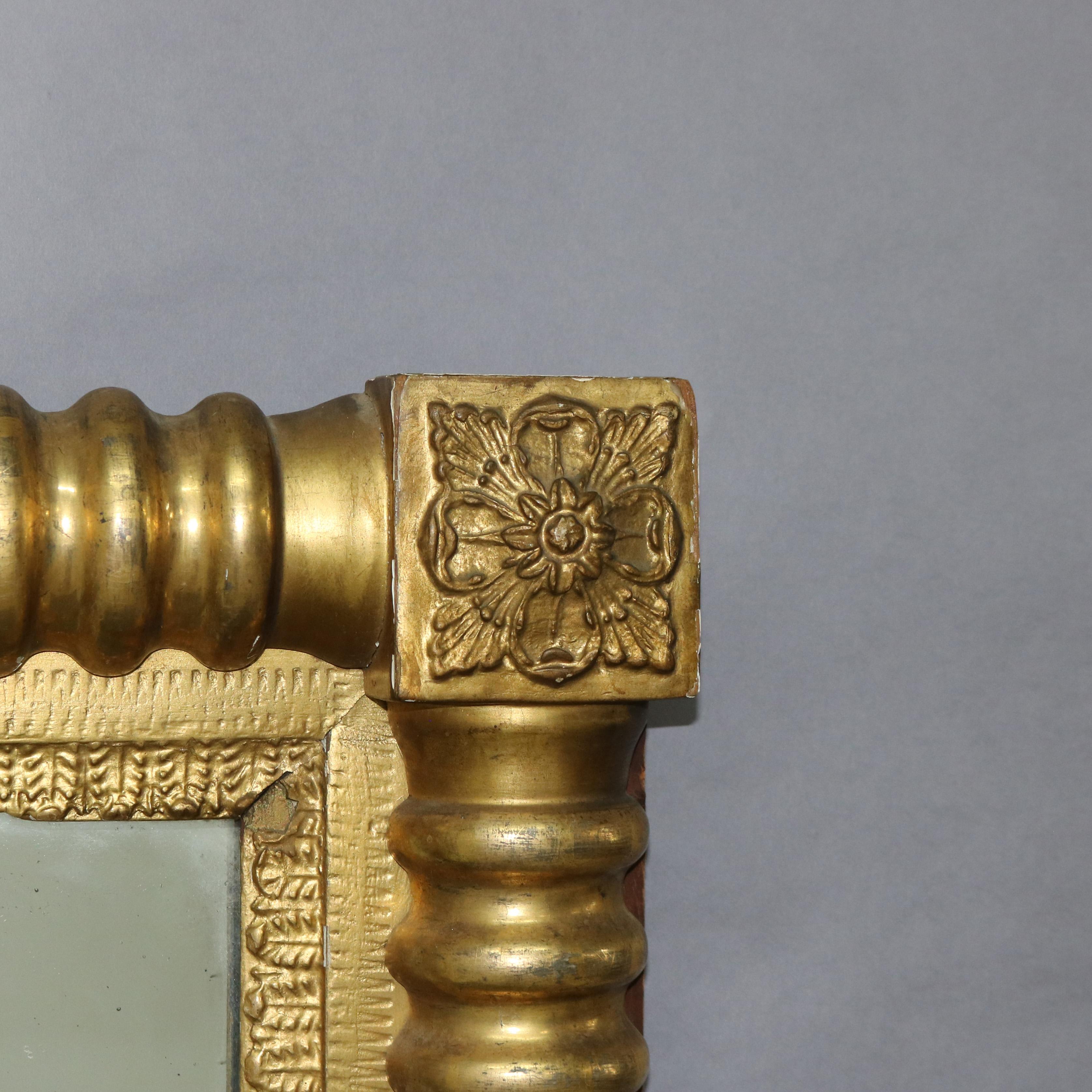 Oversized Antique American Empire First Finish Giltwood Wall Mirror C1840 1