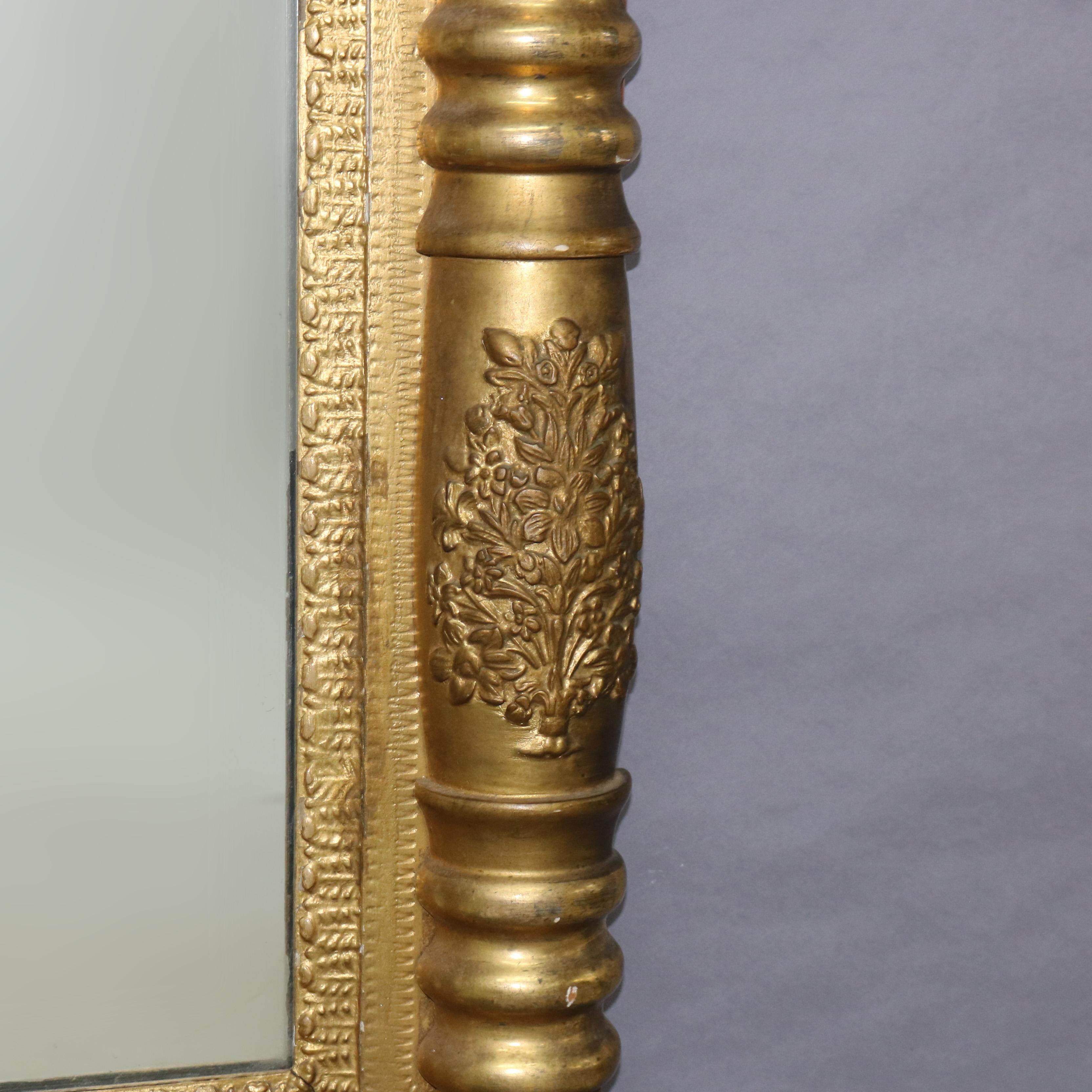 Oversized Antique American Empire First Finish Giltwood Wall Mirror C1840 3