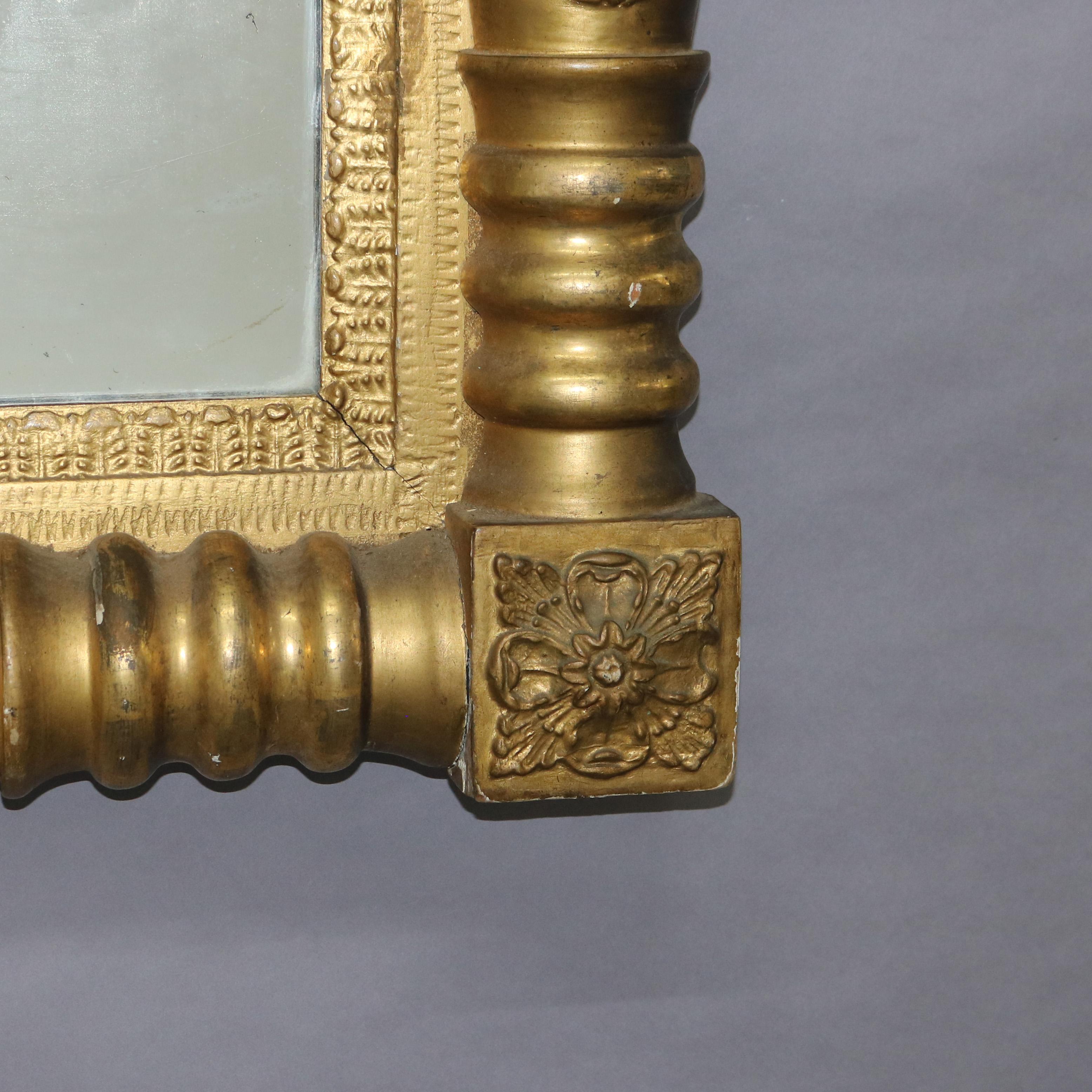 Oversized Antique American Empire First Finish Giltwood Wall Mirror C1840 4