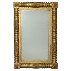 Oversized Antique American Empire First Finish Giltwood Wall Mirror C1840