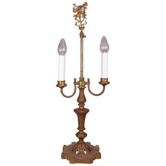 Oversized Vintage Art Deco Oscar Bach School Figural Bronzed Dual Light Lamp