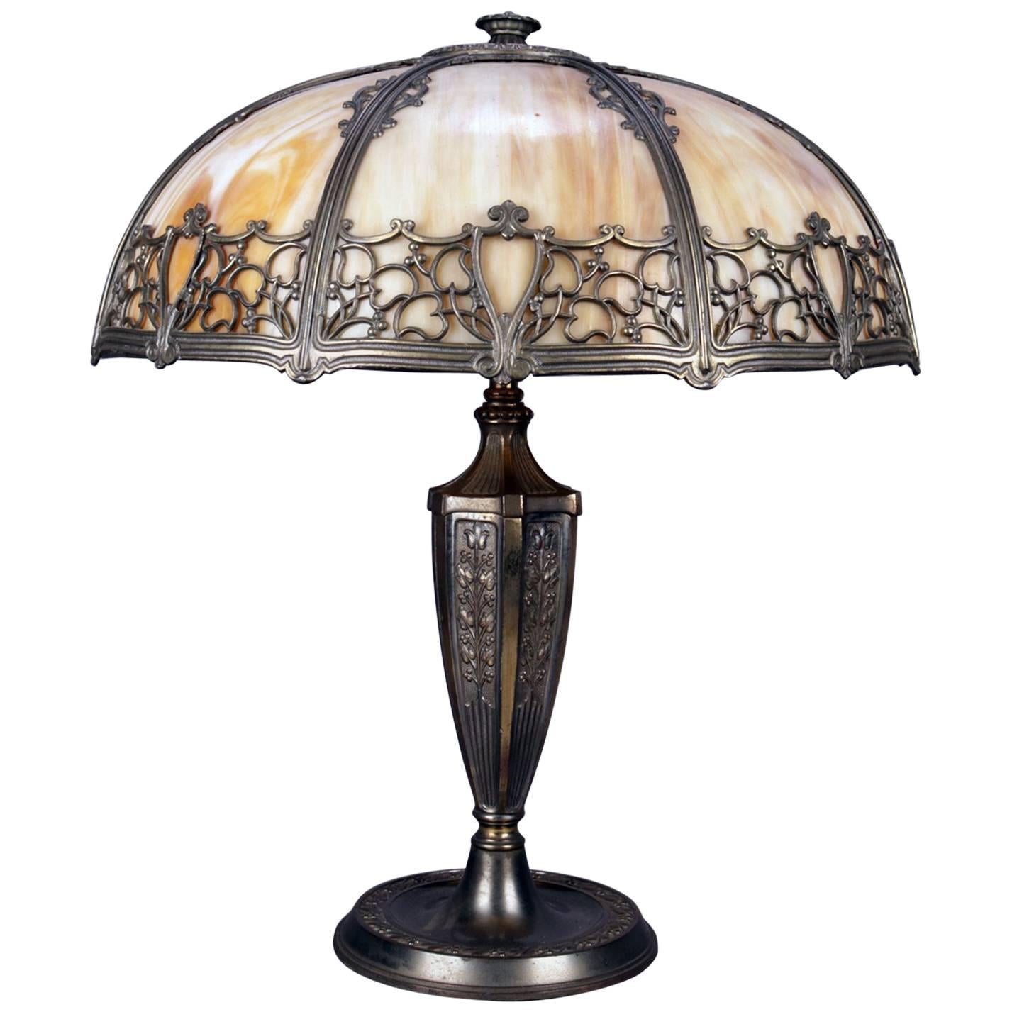 Oversized Antique Arts 
Crafts Bradley and Hubbard School Slag Glass Lamp