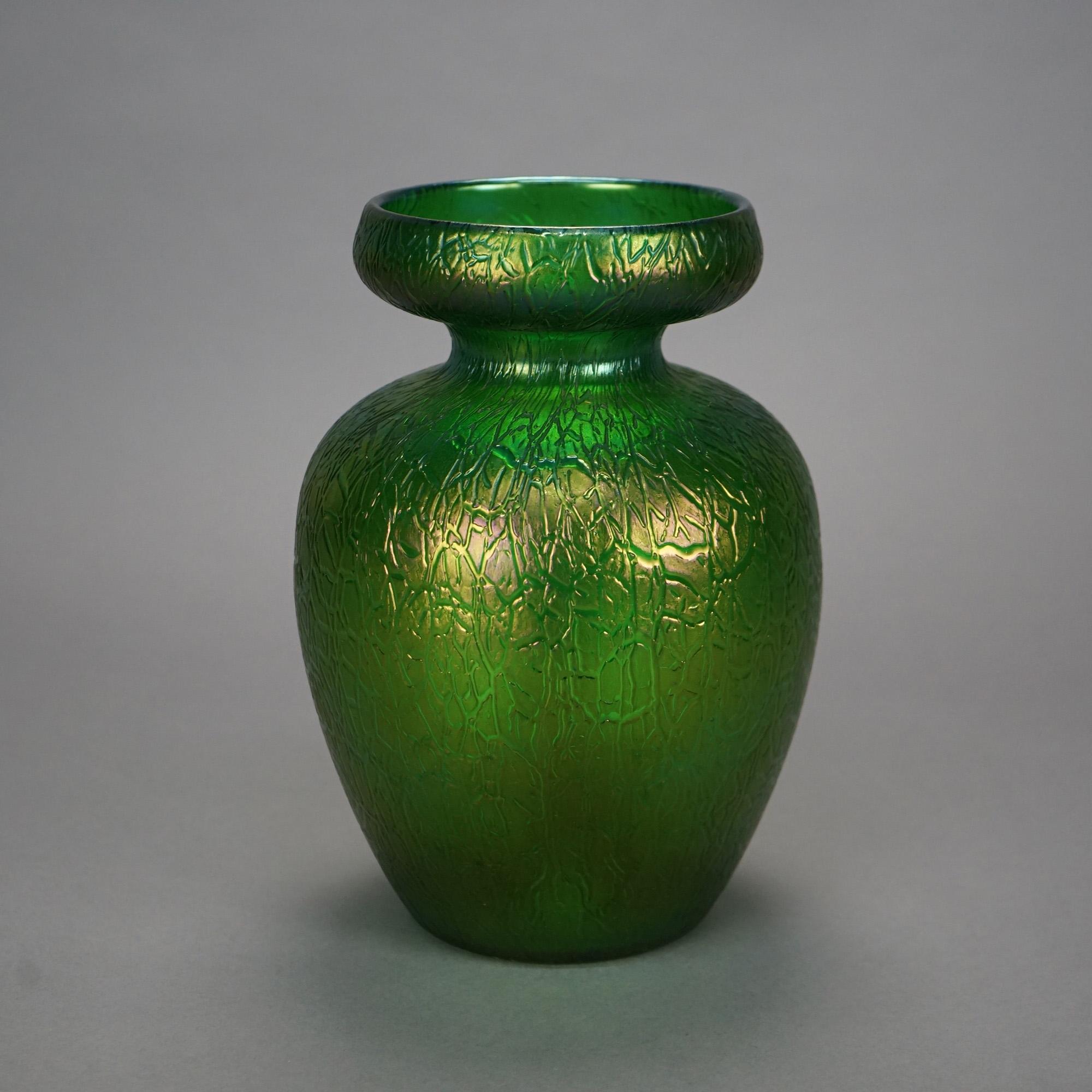 20th Century Oversized Antique Arts & Crafts Loetz Art Glass Emerald Green Flower Vase, c1910