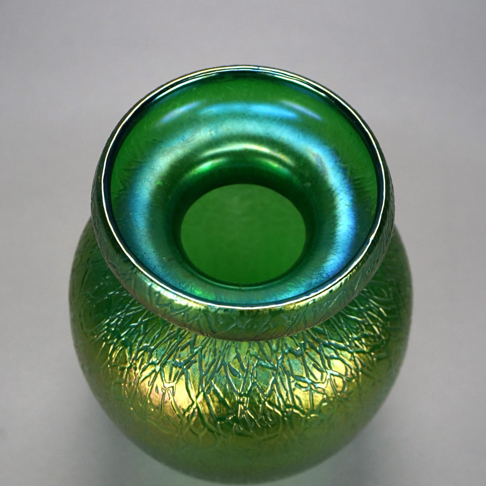 Oversized Antique Arts & Crafts Loetz Art Glass Emerald Green Flower Vase, c1910 1