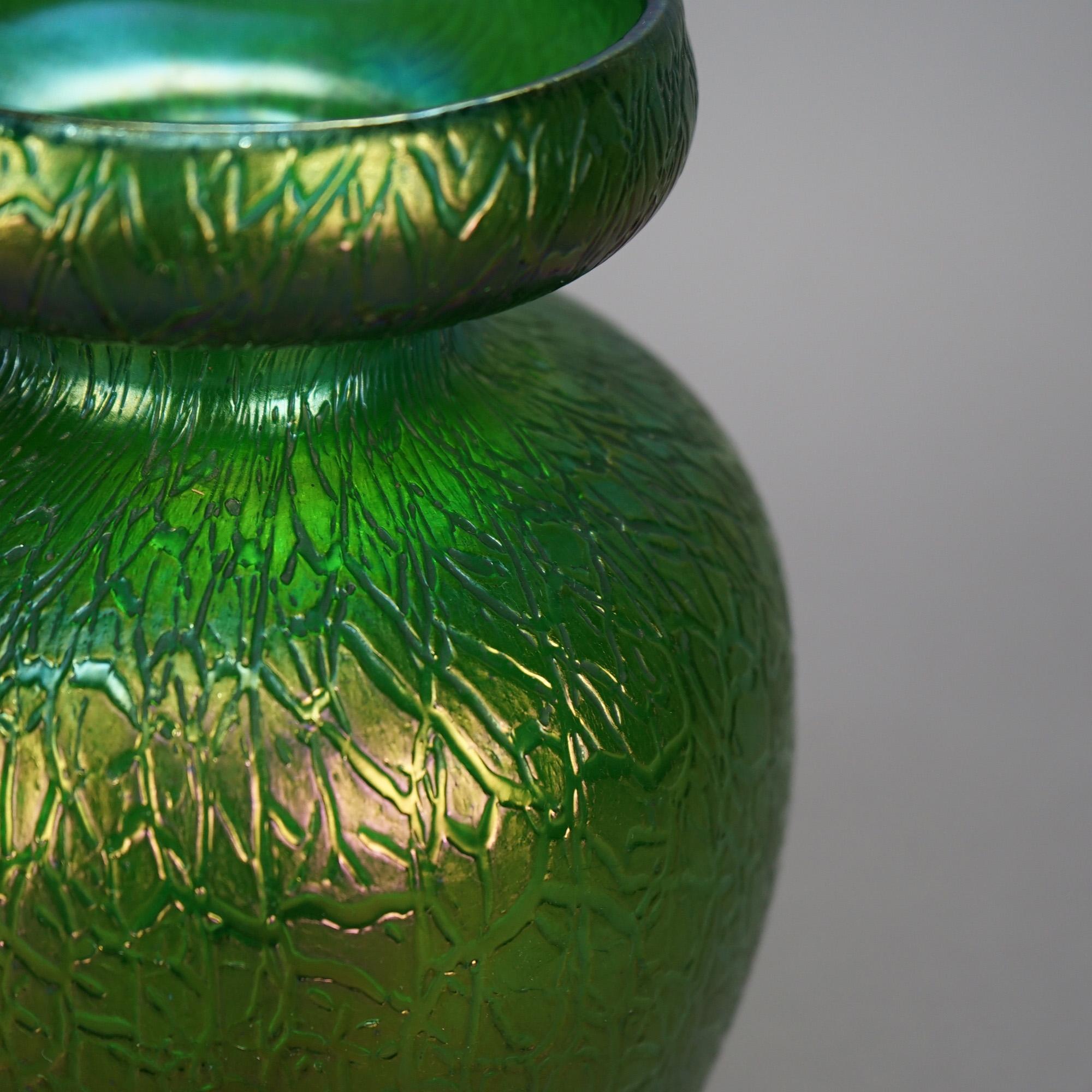 Oversized Antique Arts & Crafts Loetz Art Glass Emerald Green Flower Vase, c1910 2