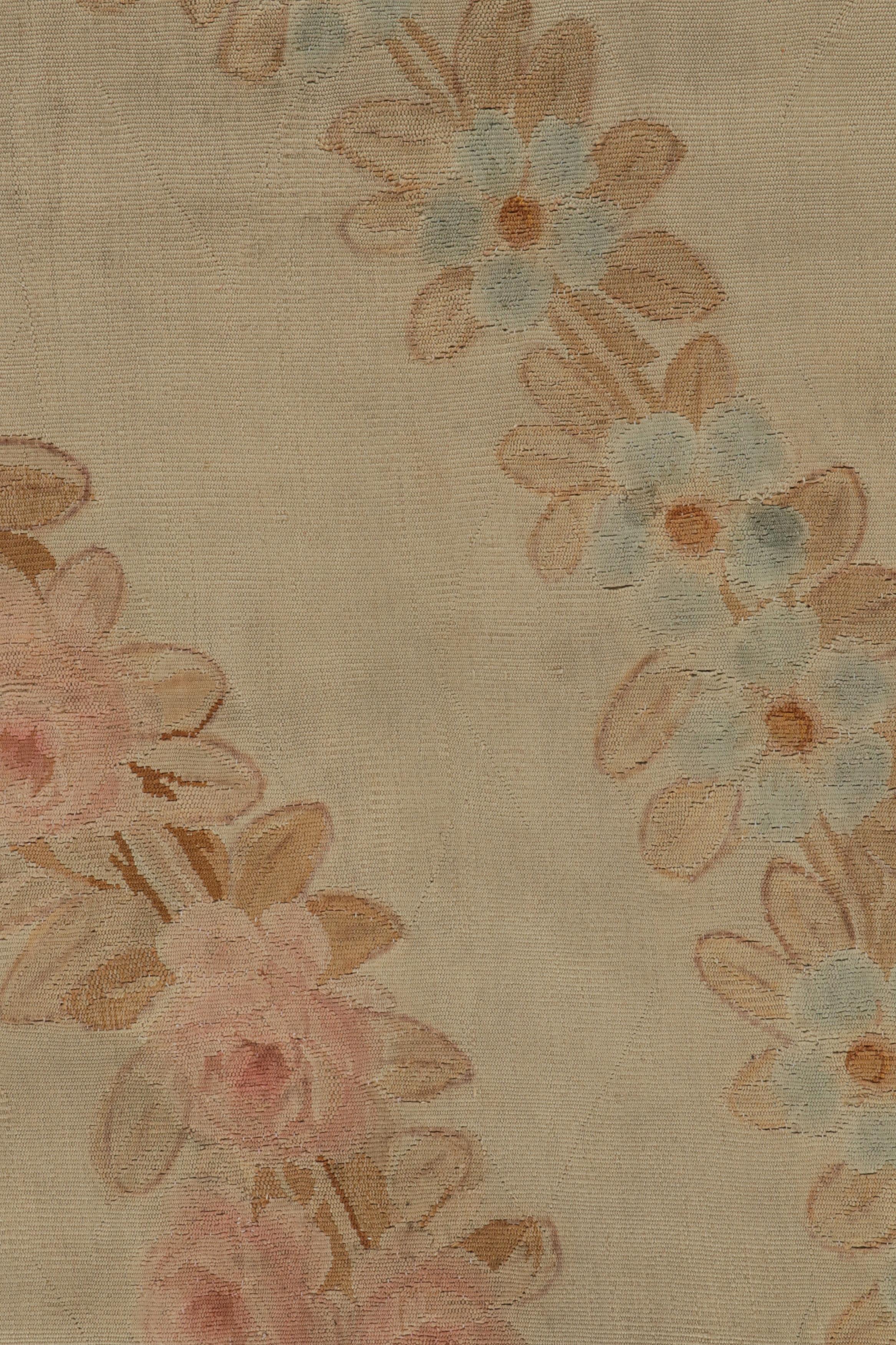 Late 19th Century Oversized Antique Aubusson Flatweave Floral Rug in Beige & Pink For Sale