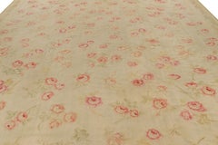 Oversized Antique Aubusson Rug in Beige with Floral Patterns