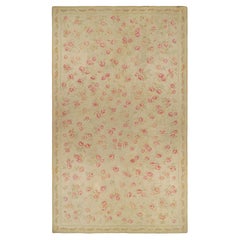 Oversized Antique Aubusson Rug in Beige with Floral Patterns