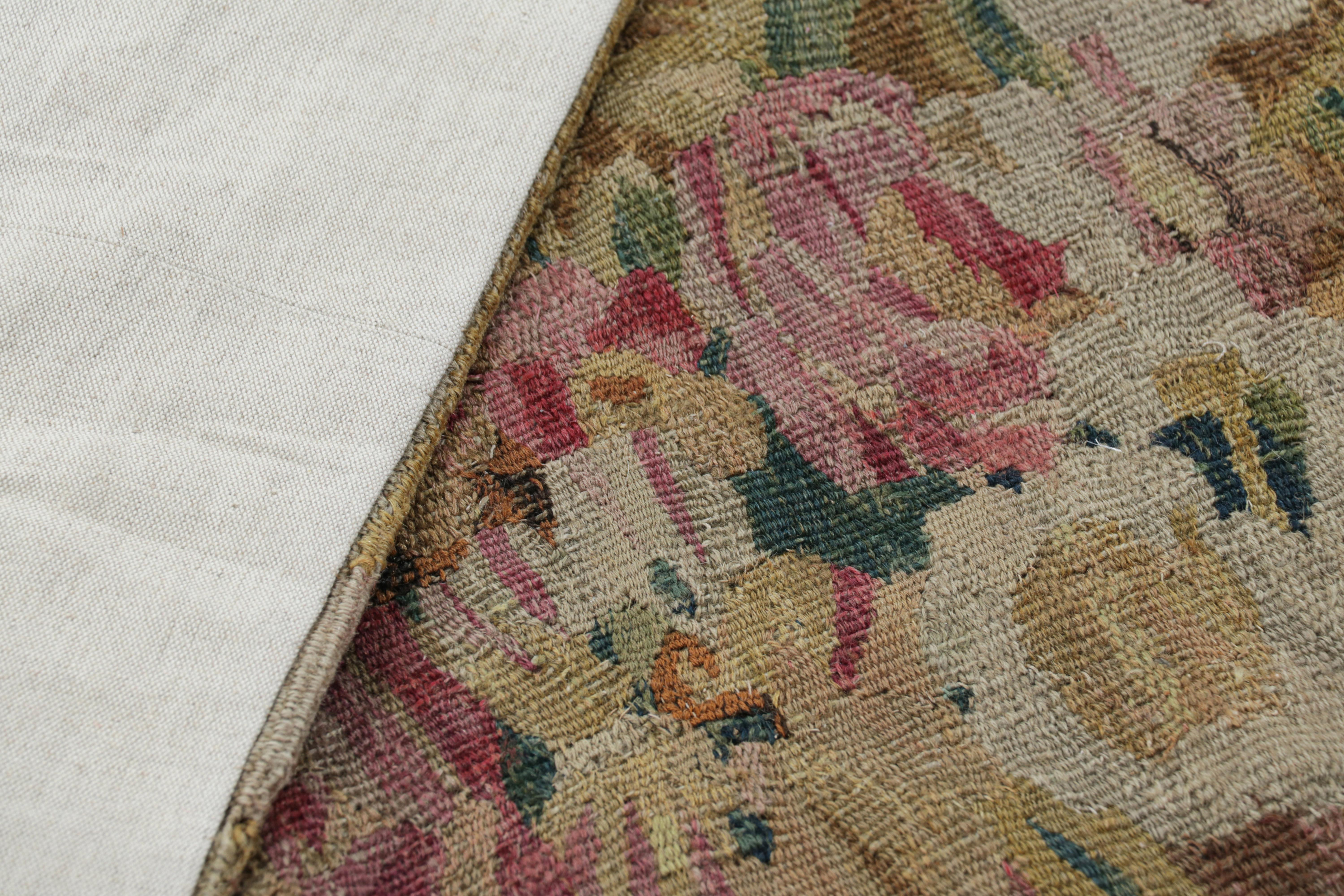 Oversized Antique Aubusson Rug in Brown and Cream with Medallions For Sale 1