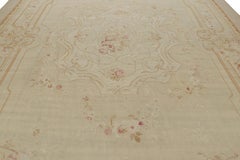 Oversized Antique Aubusson Rug in Cream with Floral Medallion