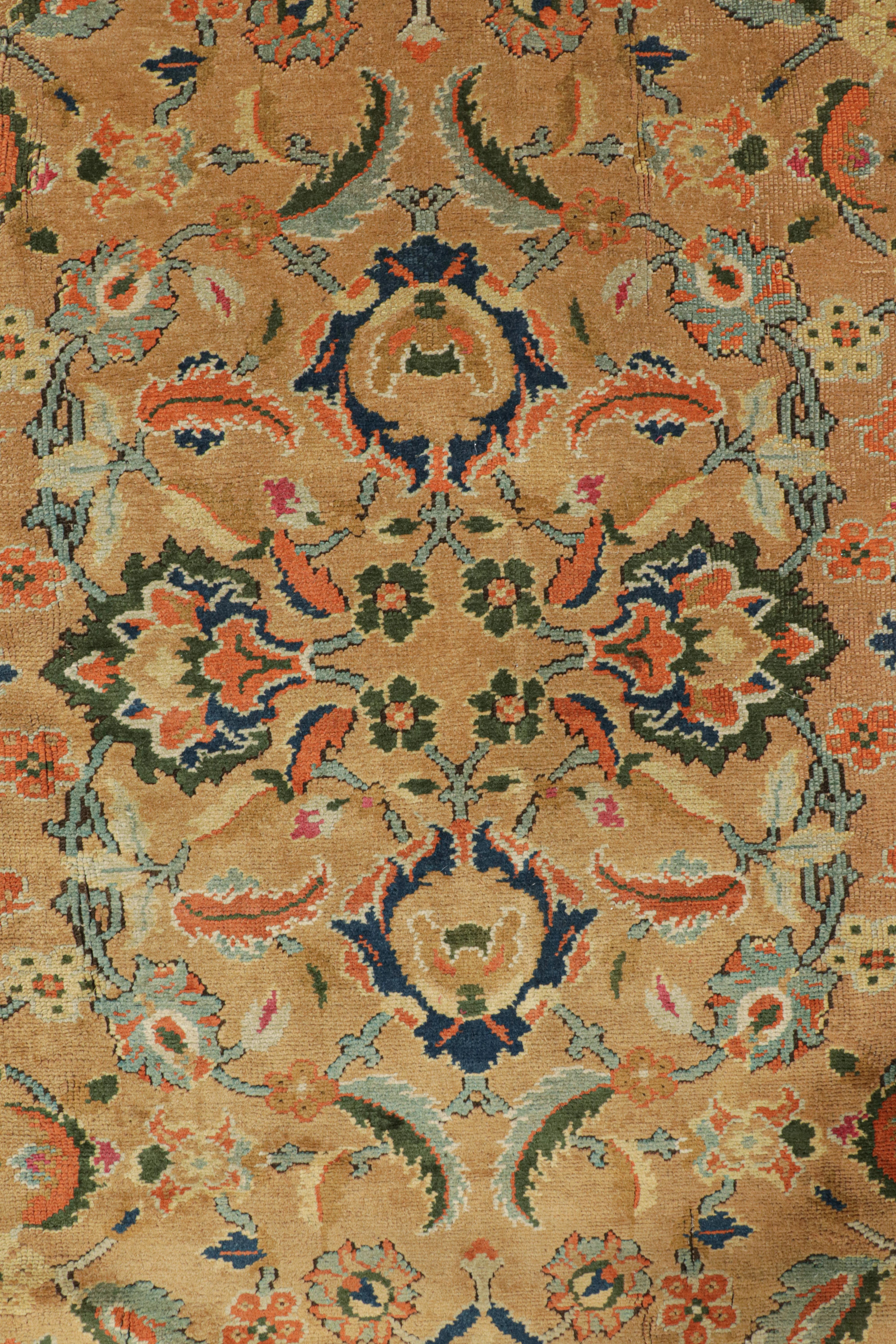 English Oversized Antique Axminster Rug in Camel with Floral Patterns - Rug & Kilim For Sale