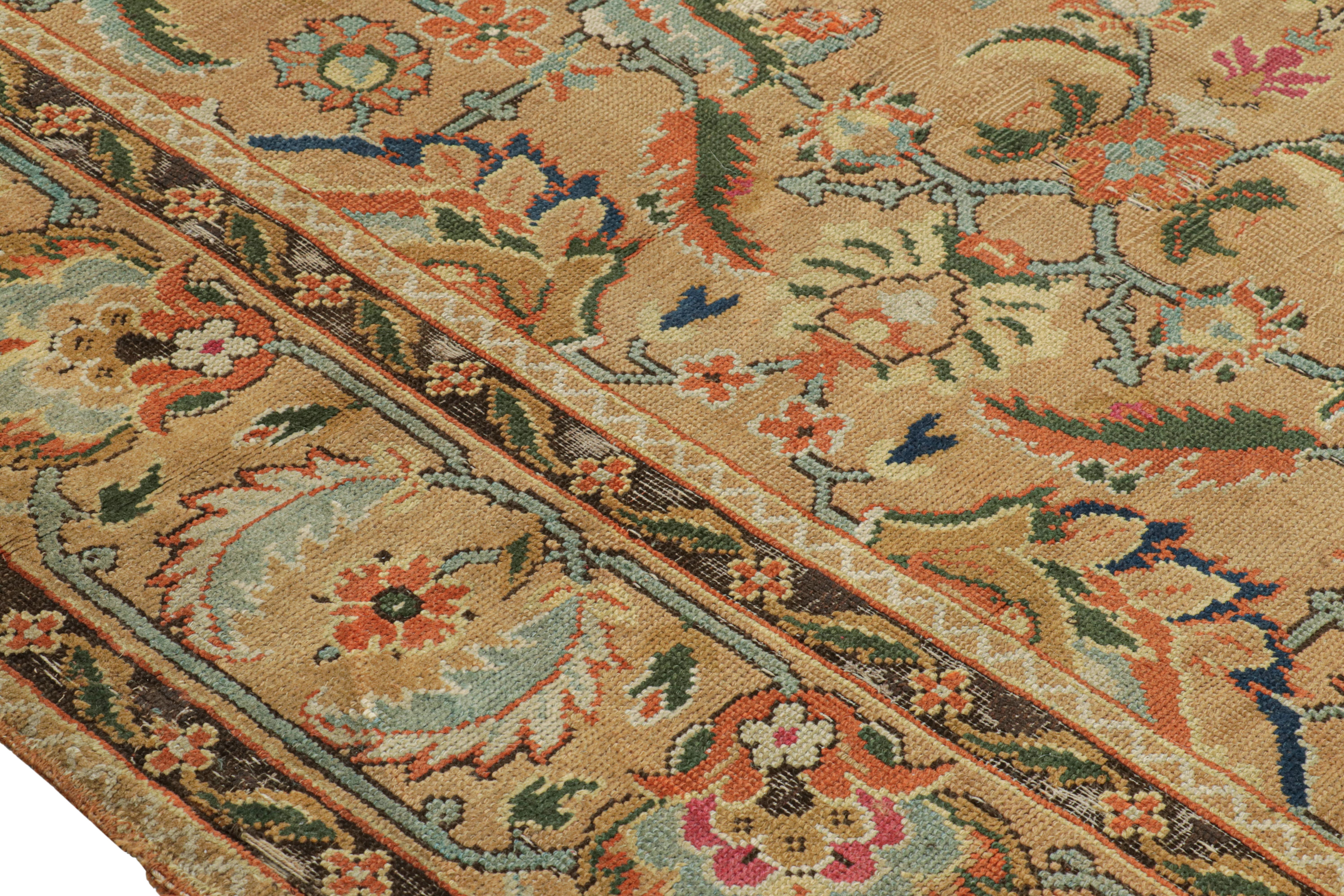 18th Century Oversized Antique Axminster Rug in Camel with Floral Patterns - Rug & Kilim For Sale