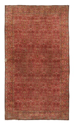 Oversized Antique Axminster Rug in Red and Gold Floral Patterns - Rug & Kilim