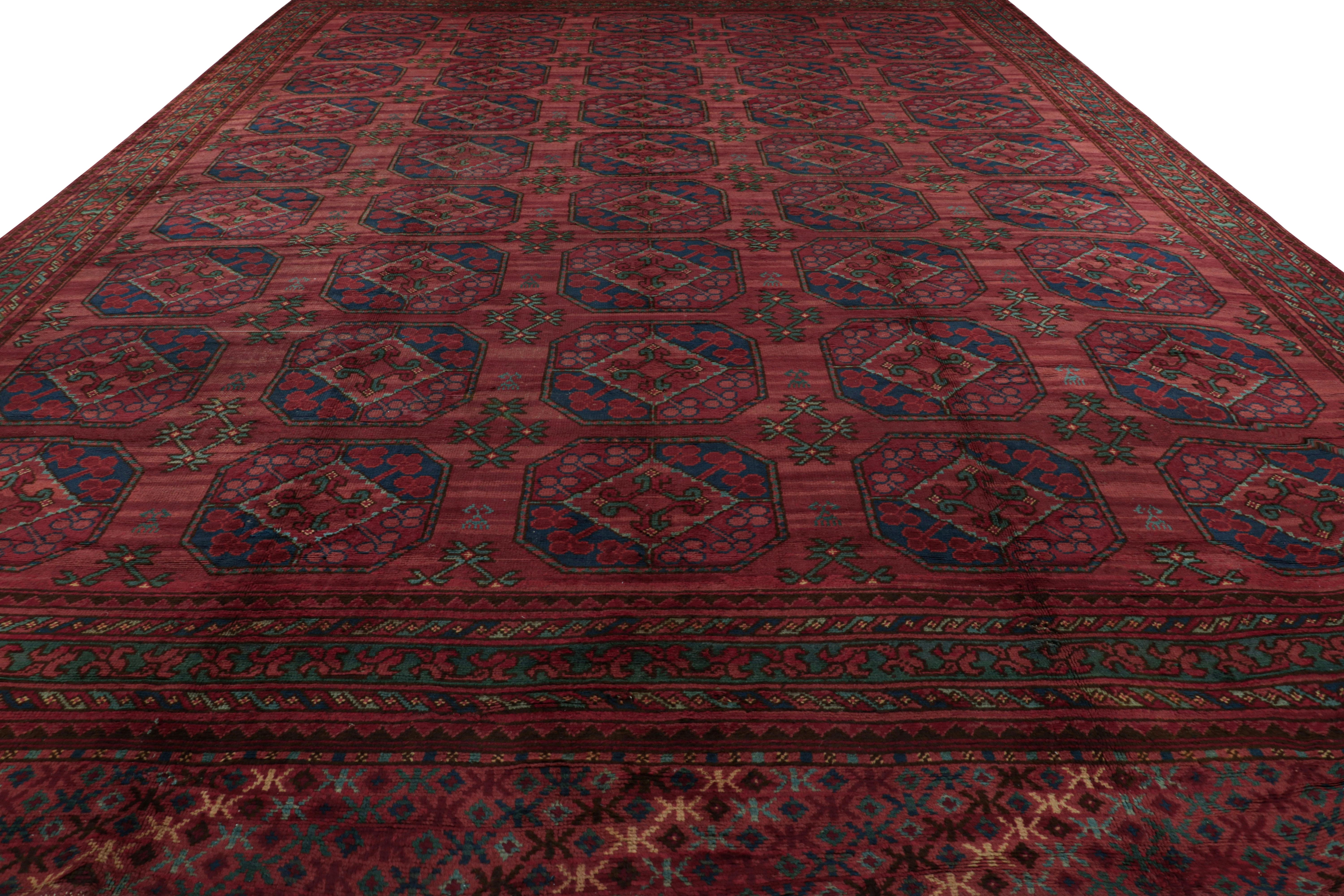 Hand-Woven Oversized Antique Axminster Rug in Red with Bokhara Medallions - Rug & Kilim For Sale