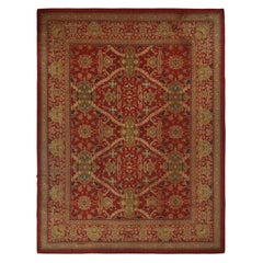 Tapis Axminster ancien surdimensionné rouge à motifs floraux