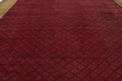 Oversized Antique Axminster Rug in Red with Geometric Patterns
