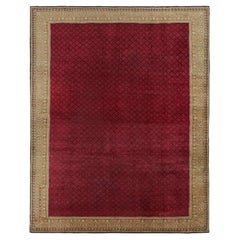 Oversized Antique Axminster Rug in Red with Geometric Patterns