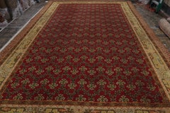 Oversized Antique Axminster Rug in Red with Green Patterns