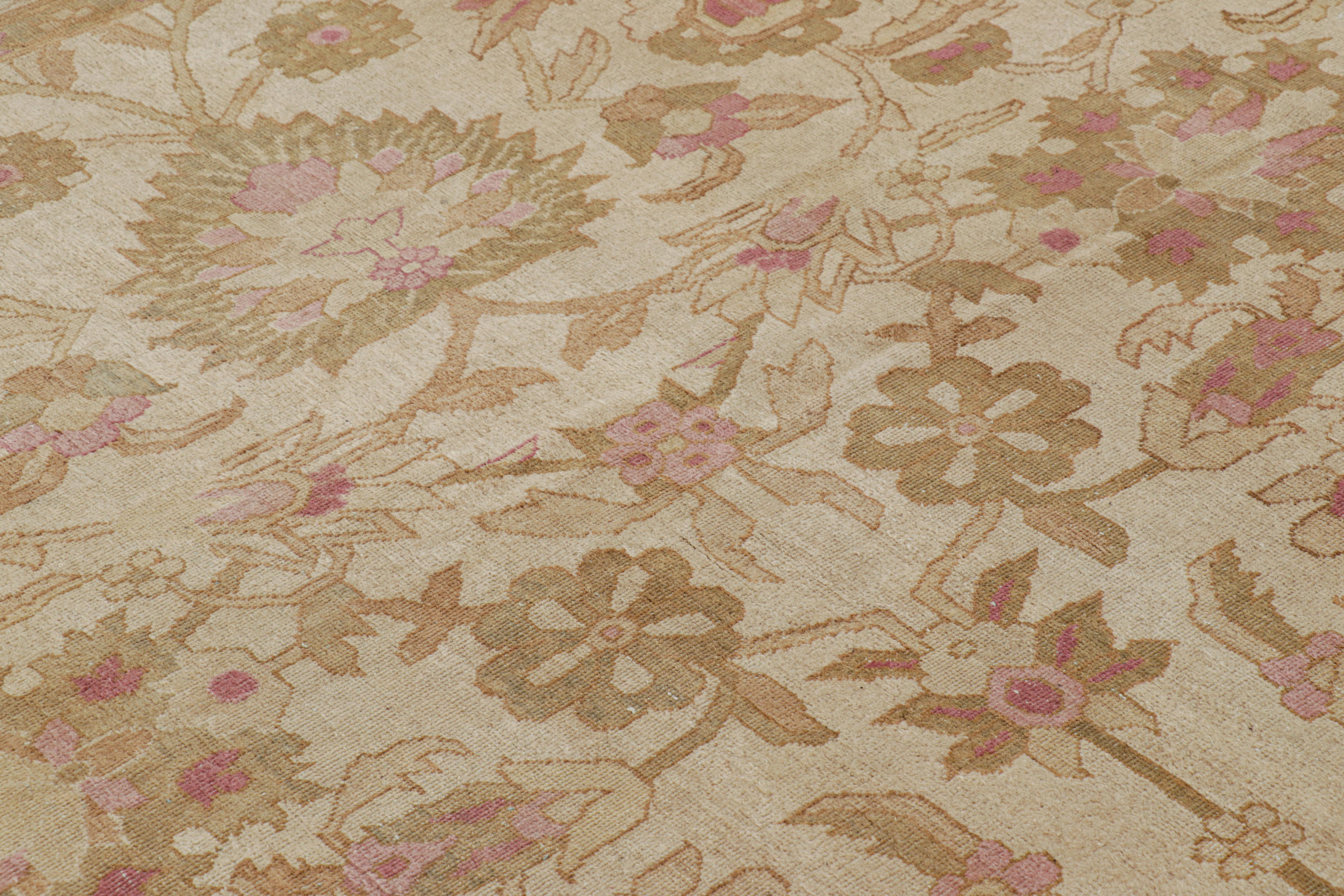 Indian Oversized Antique Axminster Style Rug in Cream and Gold Florals For Sale