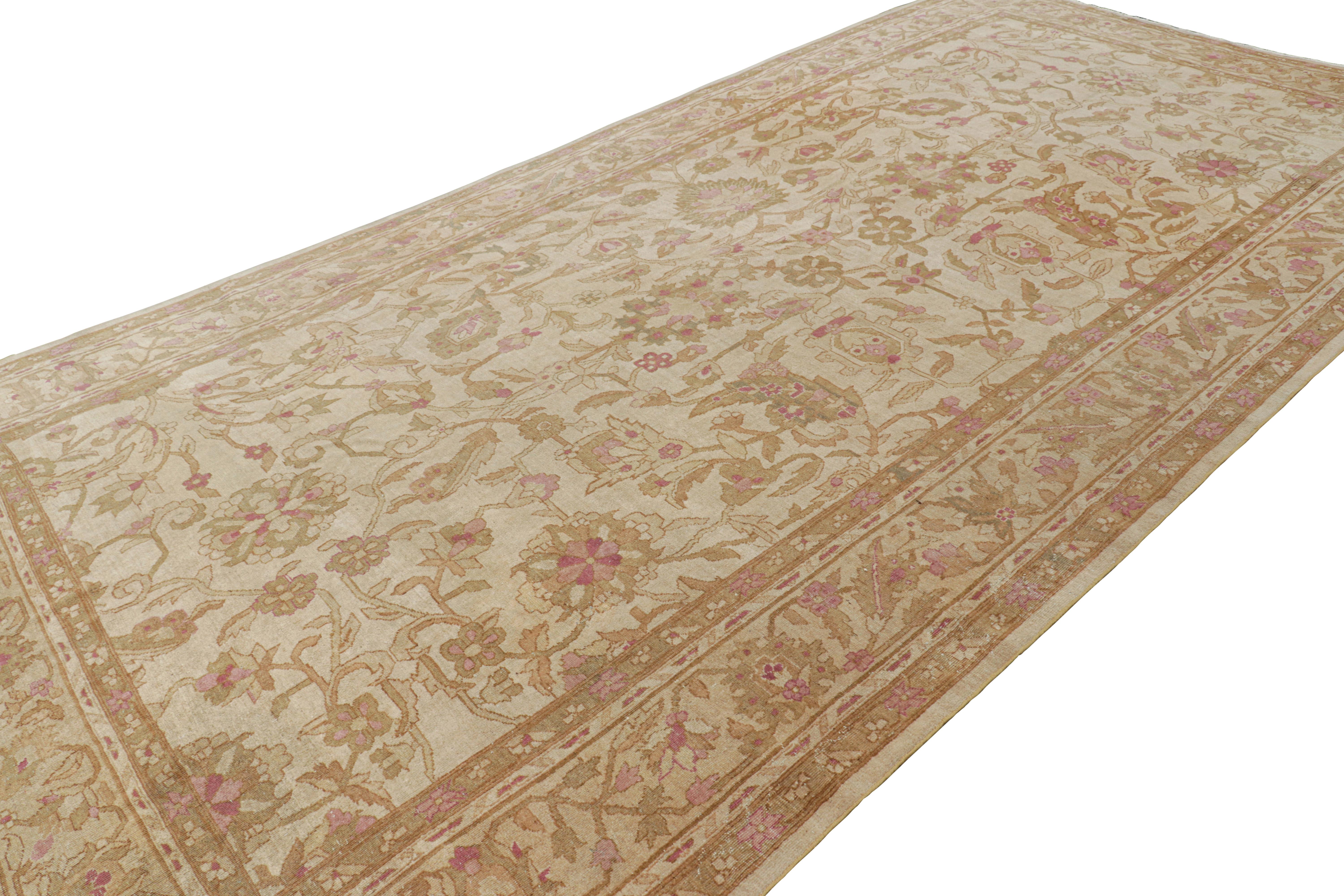 Oversized Antique Axminster Style Rug in Cream and Gold Florals In Good Condition For Sale In Long Island City, NY