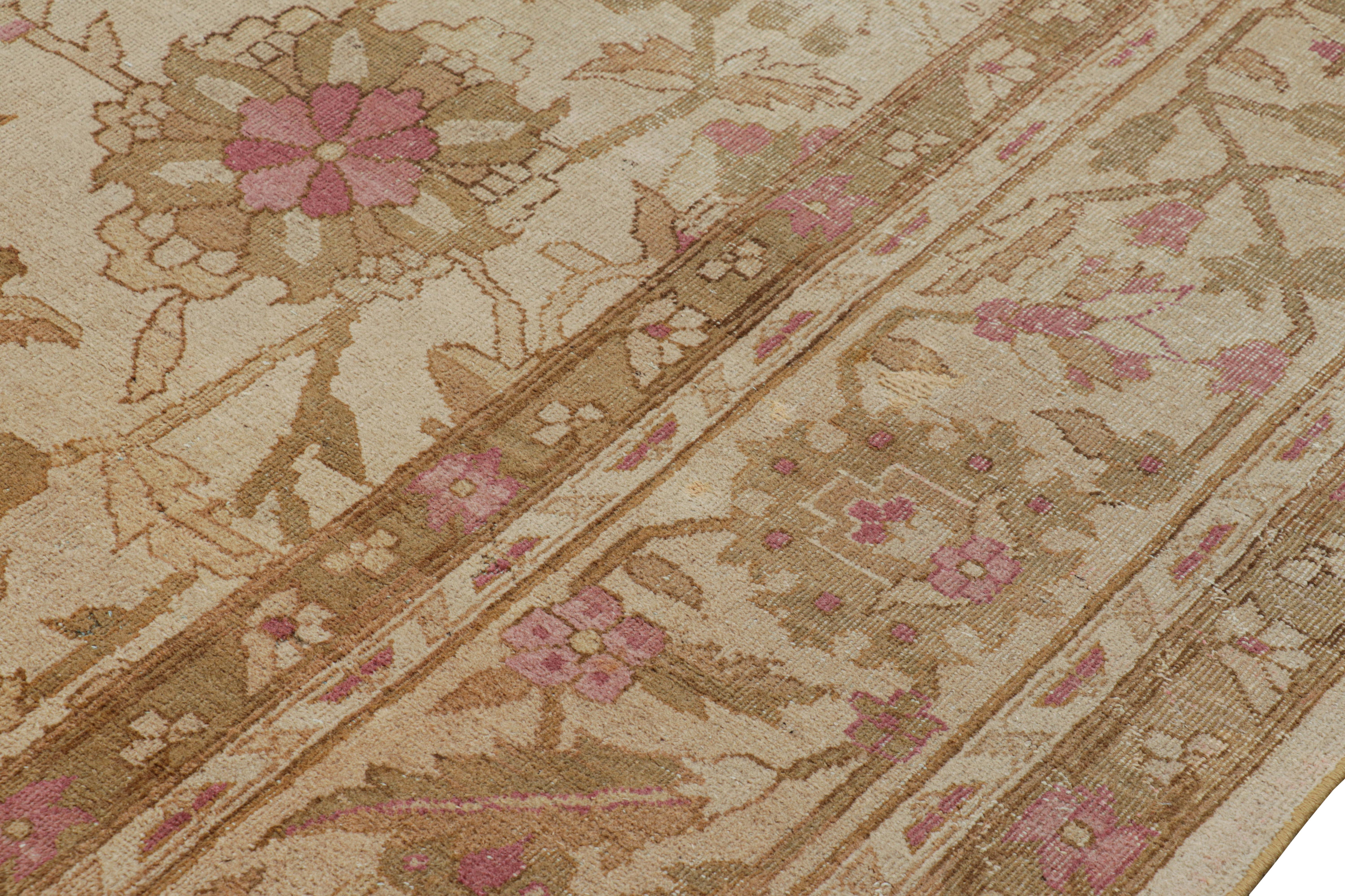 Wool Oversized Antique Axminster Style Rug in Cream and Gold Florals For Sale