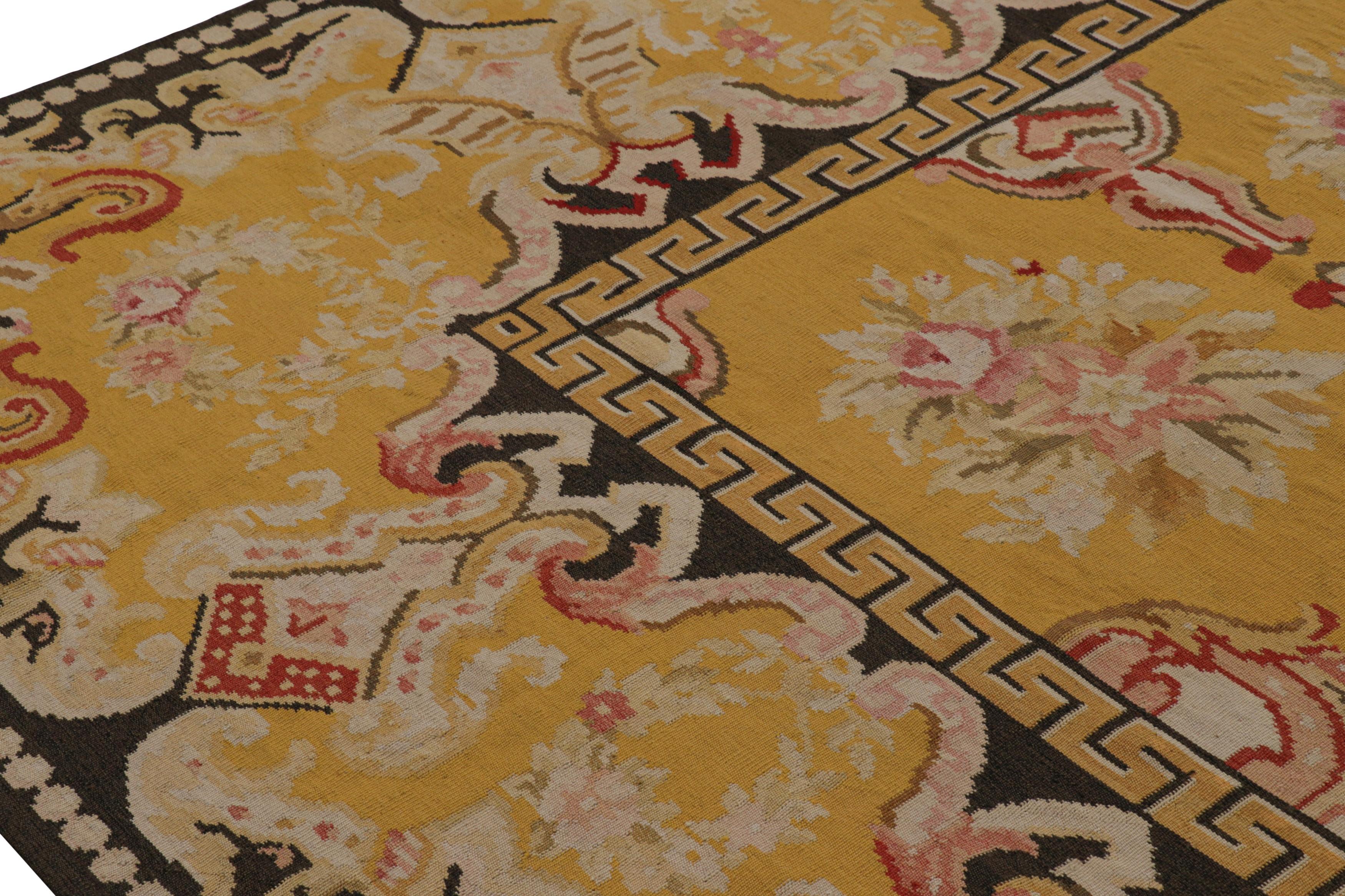Romanian Oversized Antique Bessarabian Kilim in Gold with Floral Medallions - Rug & Kilim For Sale
