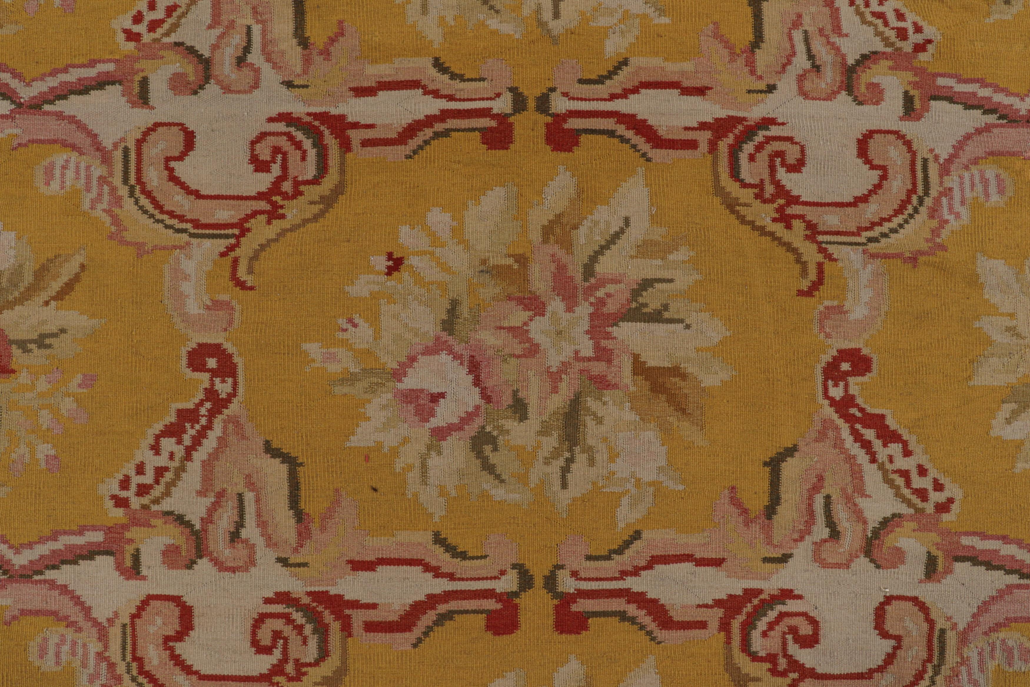 Early 20th Century Oversized Antique Bessarabian Kilim in Gold with Floral Medallions - Rug & Kilim For Sale