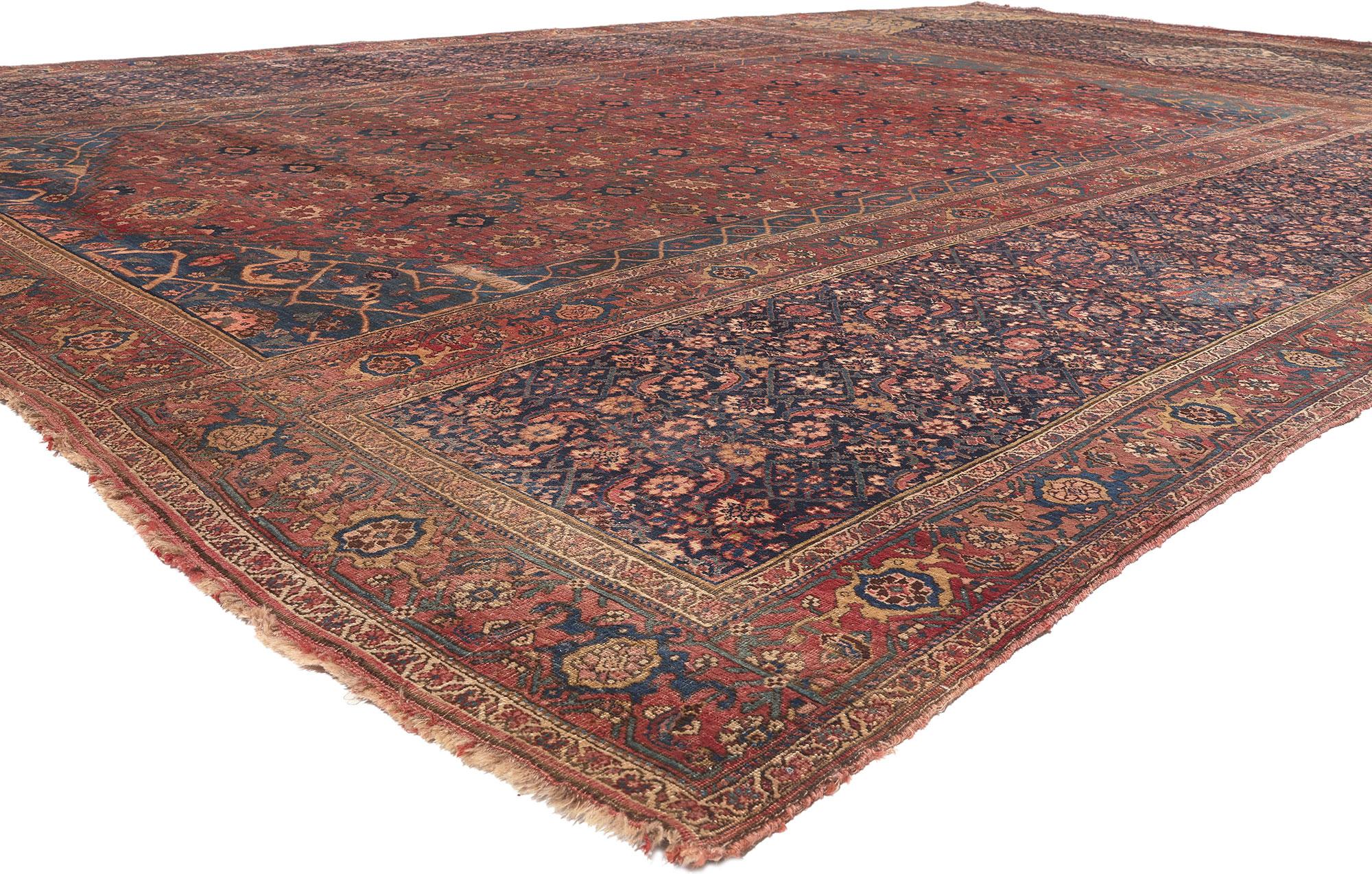 78569 Antique Persian Bijar Triclinium Rug, 12'03 x 19'10. 
Representing an exclusive category of Persian carpets and a sign of wealth, this palatial antique Bijar Triclinium rug is a captivating vision of woven beauty. The meticulous details and