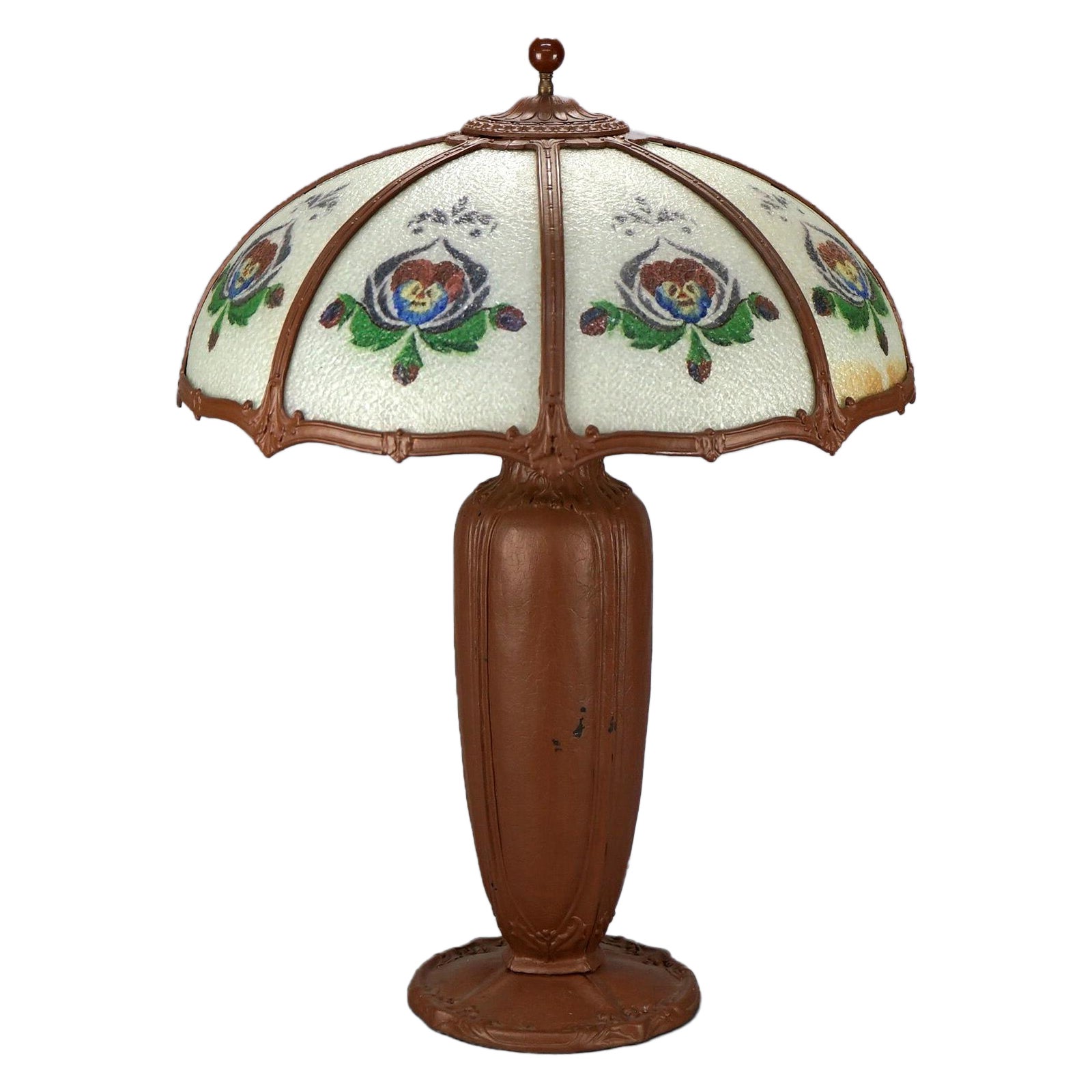 Oversized Antique Bradley & Hubbard School Reverse Painted Panel Lamp c1920