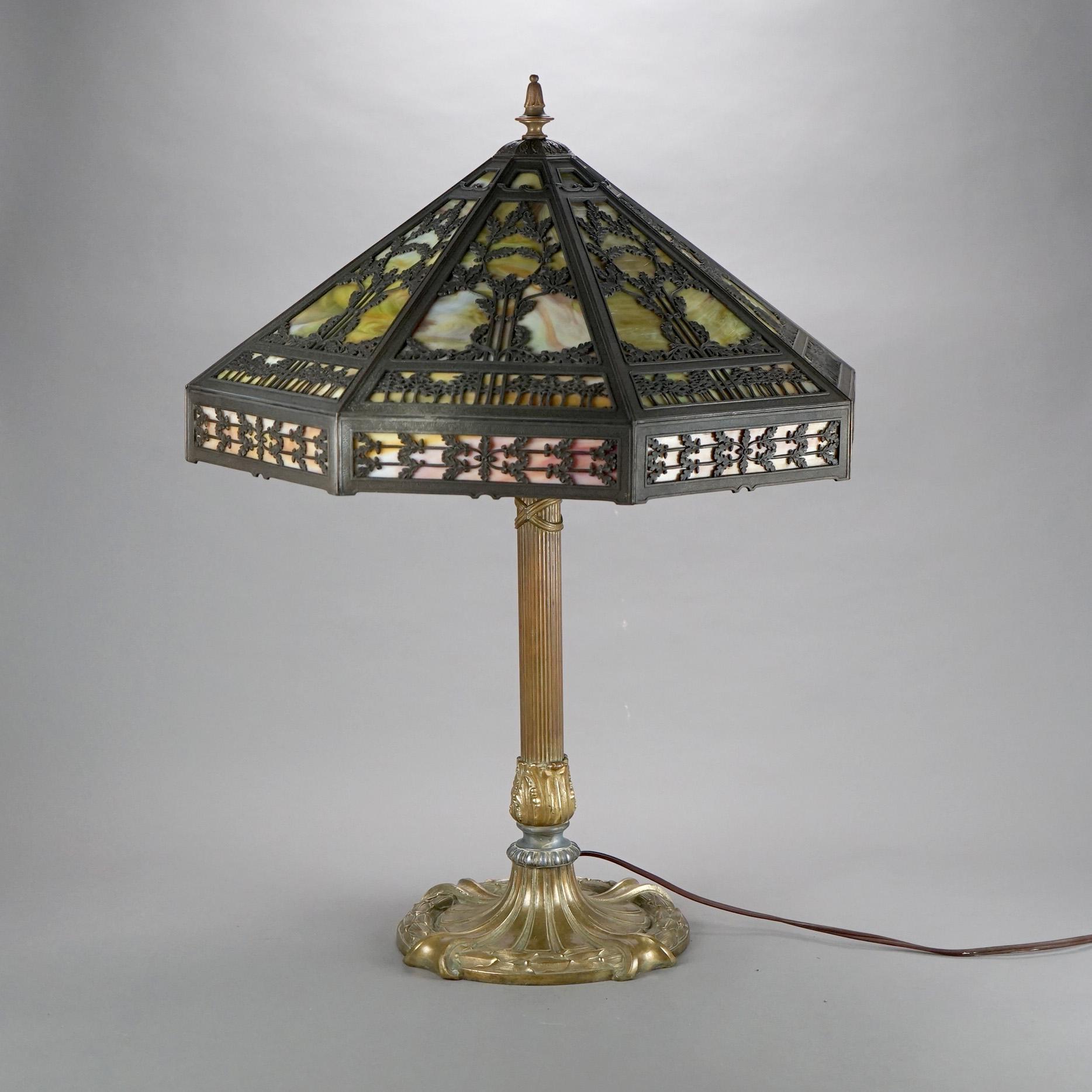 American Oversized Antique Bradley & Hubbard Slag Glass Table Lamp C1920