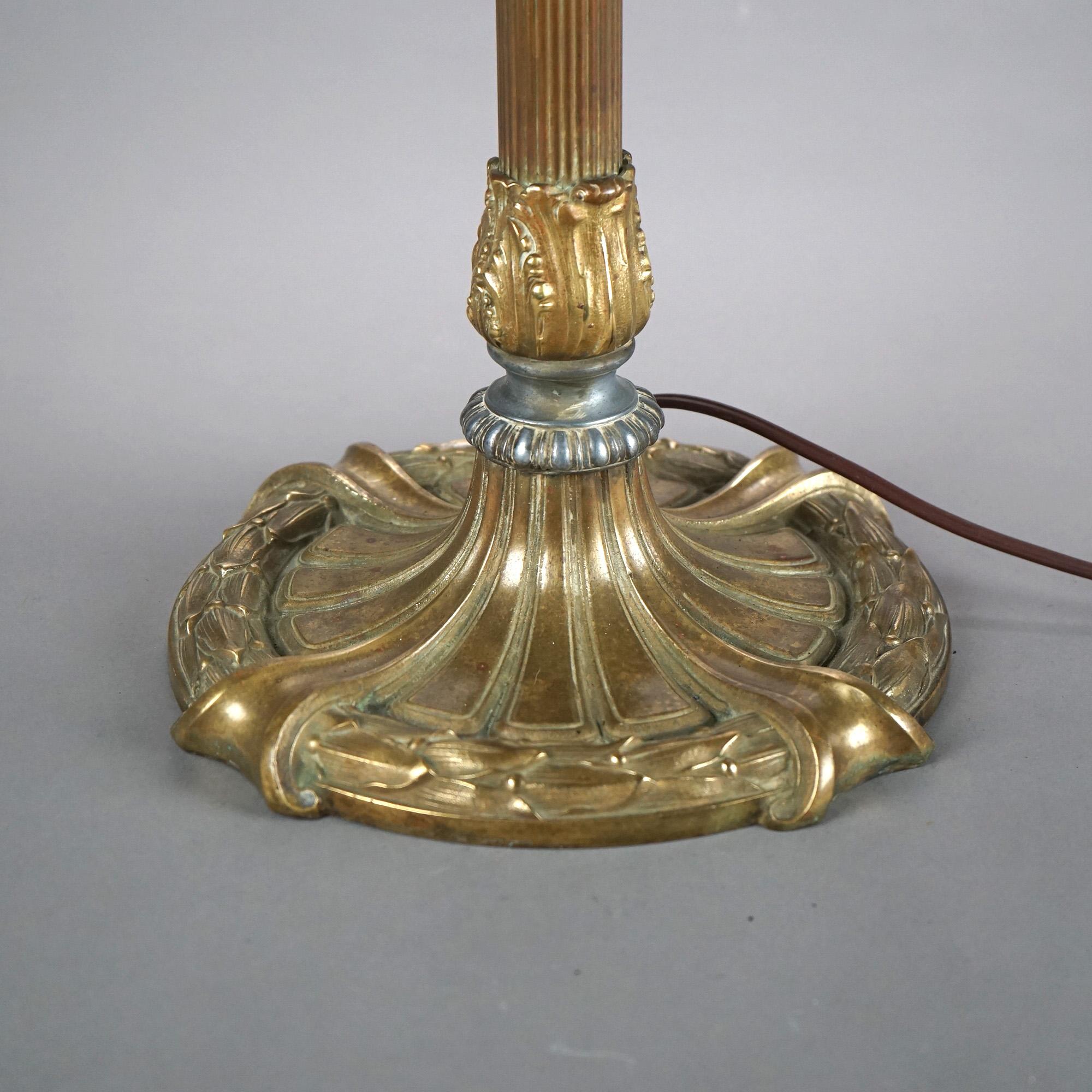 Cast Oversized Antique Bradley & Hubbard Slag Glass Table Lamp C1920
