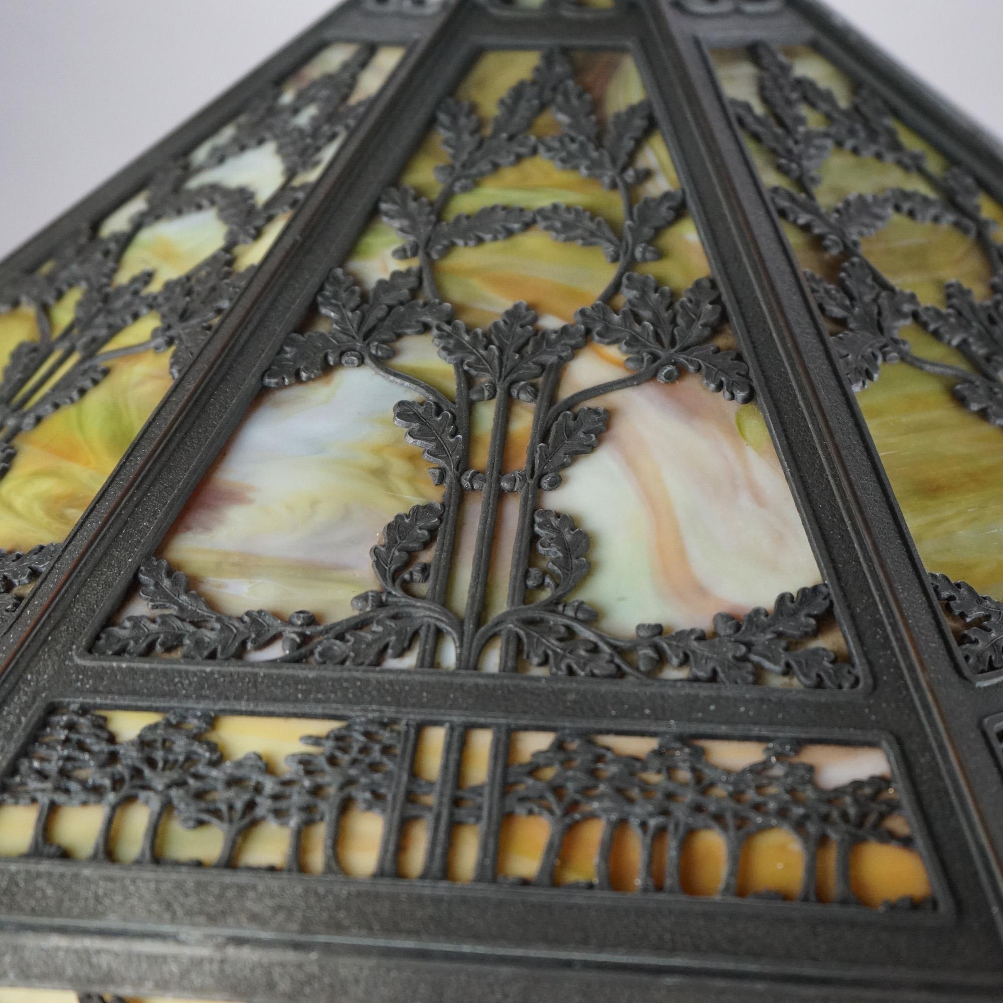 Oversized Antique Bradley & Hubbard Slag Glass Table Lamp C1920 In Good Condition In Big Flats, NY