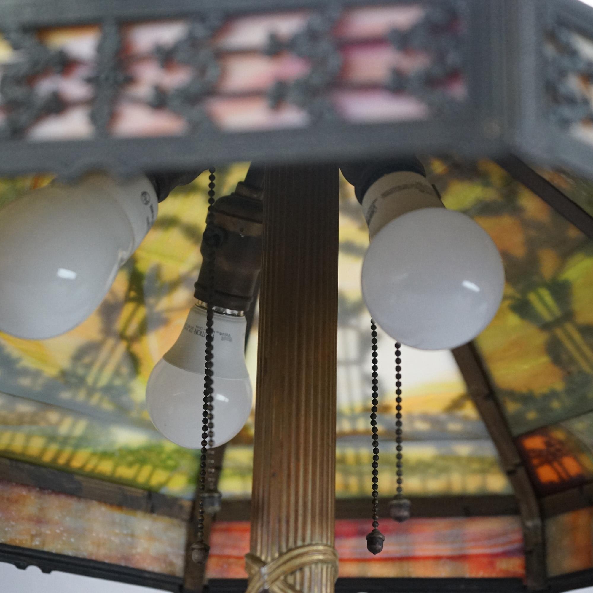 20th Century Oversized Antique Bradley & Hubbard Slag Glass Table Lamp C1920