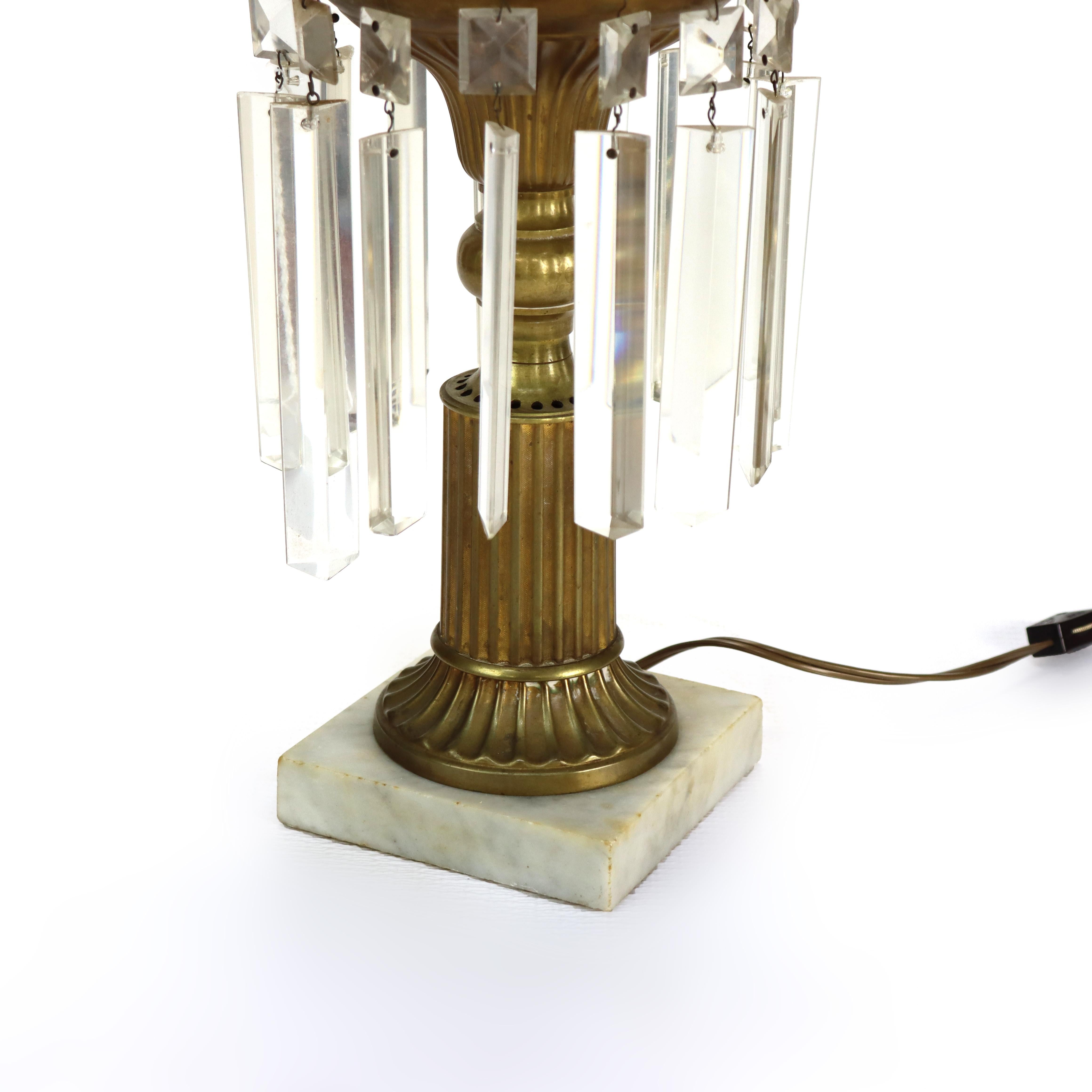 Oversized Antique Brass, Crystal & Marble Electrified Astral Lamp With Etched Glass Shade C1900

Measures - 22 7/8