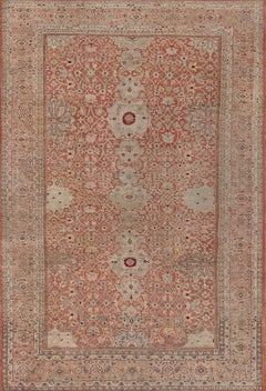 Oversized Antique Brick-Red Floral Wool Hand-Knotted Persian Sultanabad Rug