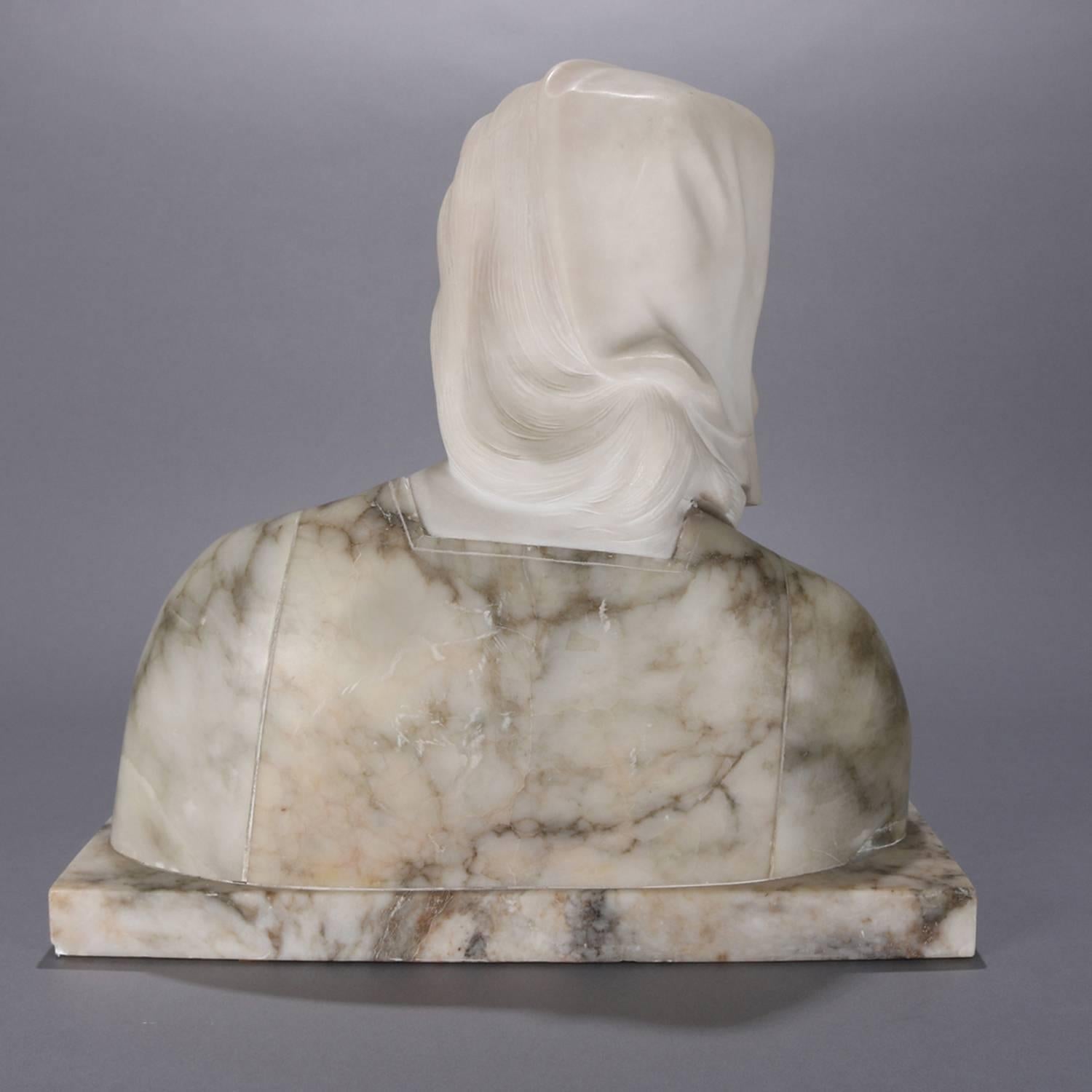 Oversized Antique Carved Marble and Alabaster Portrait Bust Dante's Beatrice 4