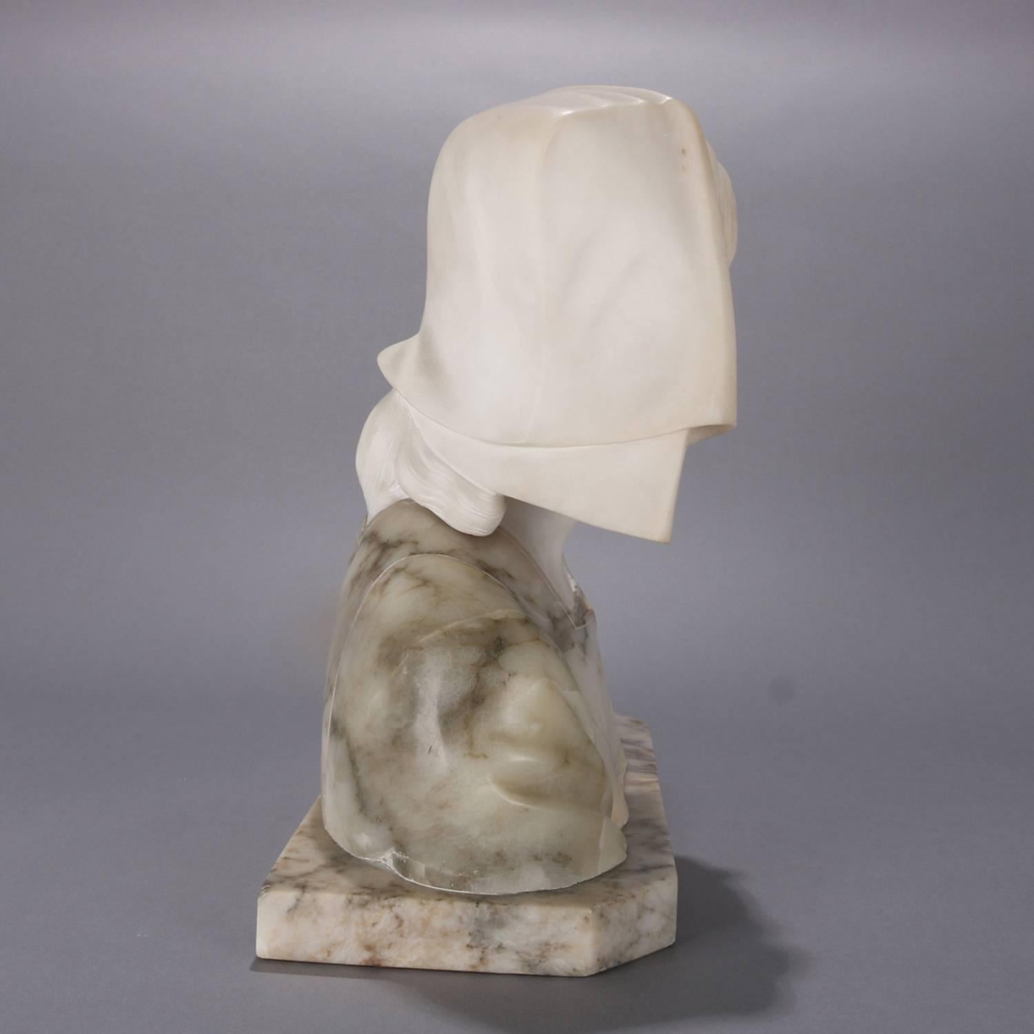 Oversized Antique Carved Marble and Alabaster Portrait Bust Dante's Beatrice 5