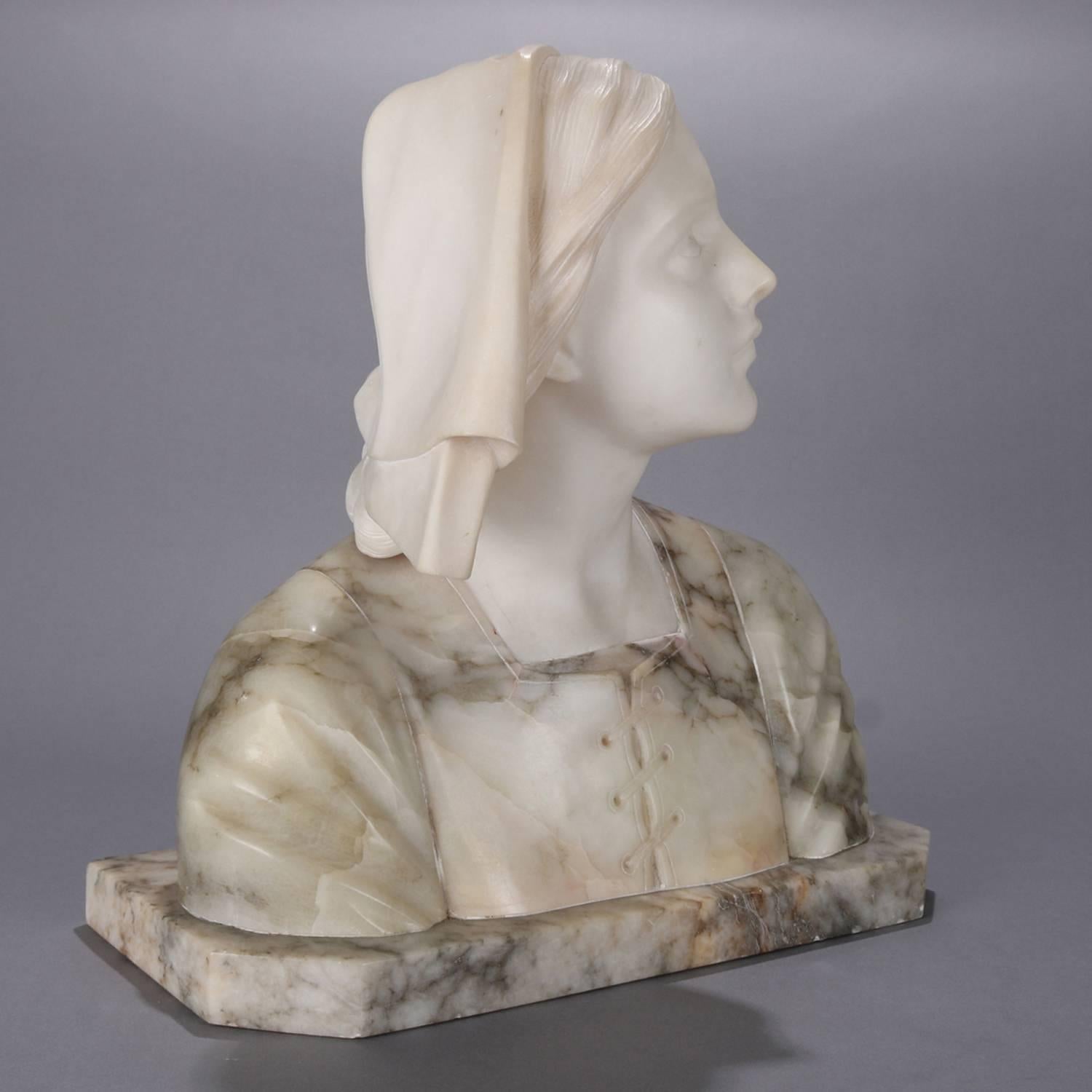 Oversized Antique Carved Marble and Alabaster Portrait Bust Dante's Beatrice 6