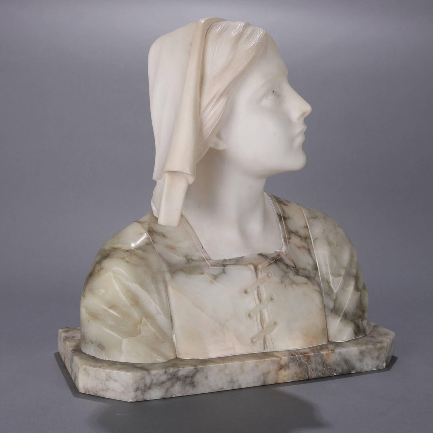 Oversized Antique Carved Marble and Alabaster Portrait Bust Dante's Beatrice 7