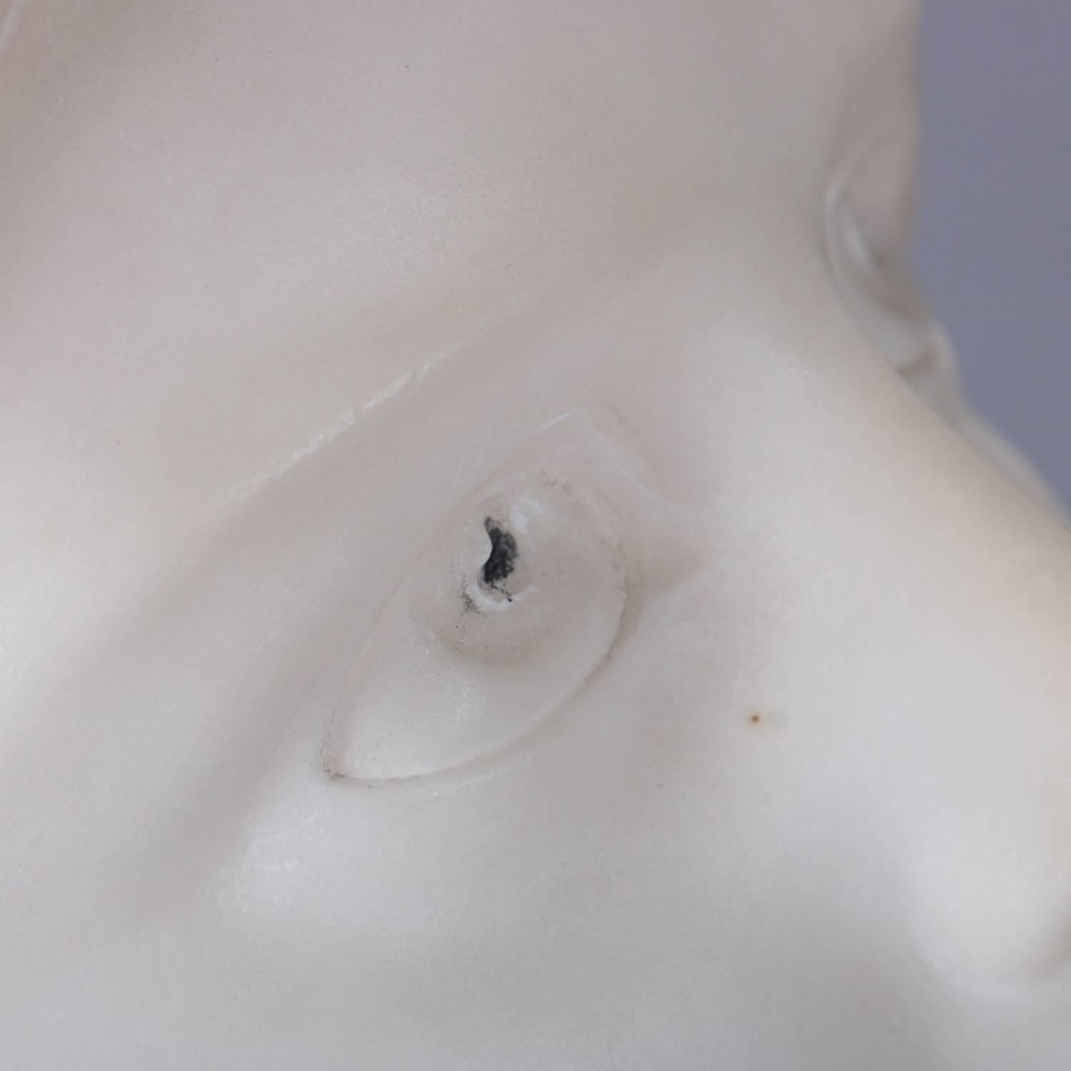 Oversized Antique Carved Marble and Alabaster Portrait Bust Dante's Beatrice 8