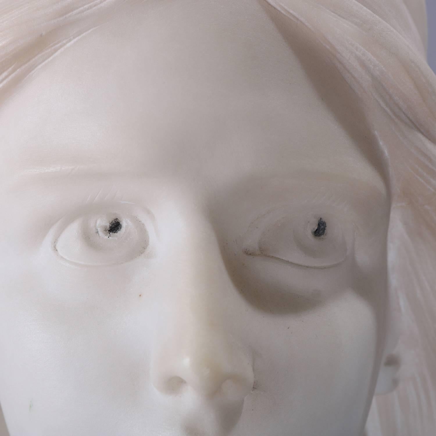 Oversized Antique Carved Marble and Alabaster Portrait Bust Dante's Beatrice 9