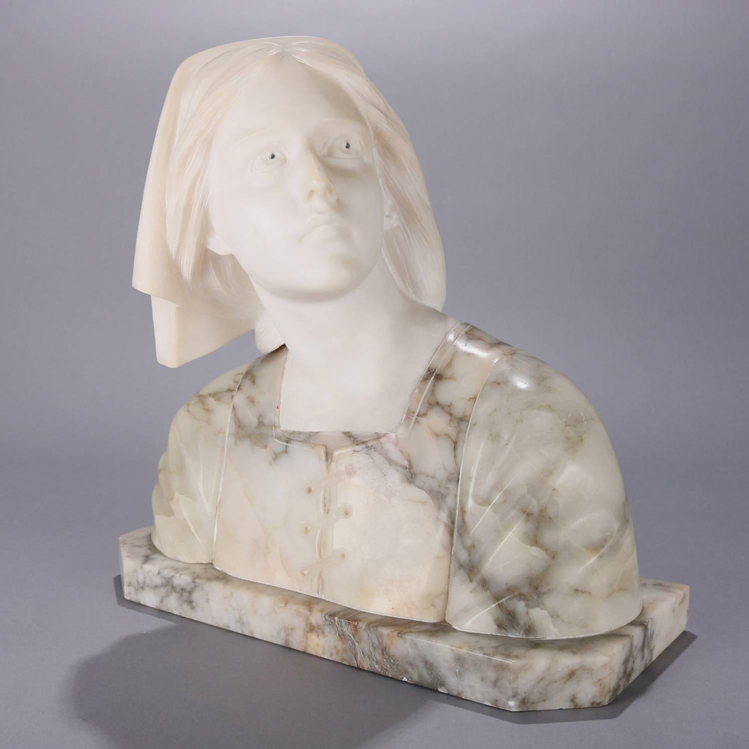 Italian Oversized Antique Carved Marble and Alabaster Portrait Bust Dante's Beatrice