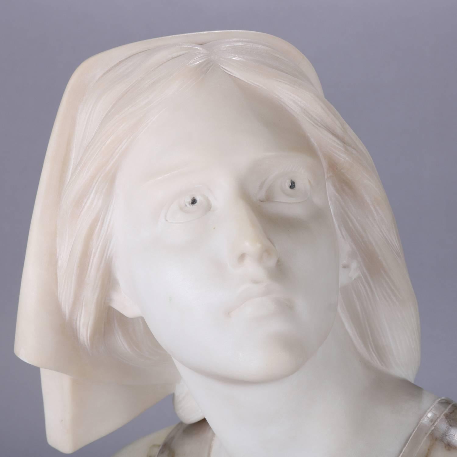 Oversized Antique Carved Marble and Alabaster Portrait Bust Dante's Beatrice In Good Condition In Big Flats, NY