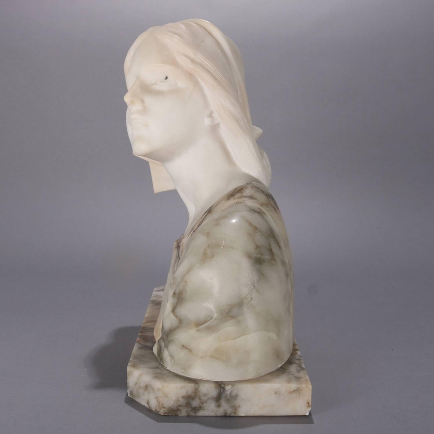 Oversized Antique Carved Marble and Alabaster Portrait Bust Dante's Beatrice 2