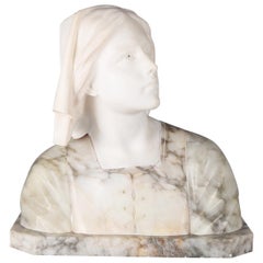 Oversized Antique Carved Marble and Alabaster Portrait Bust Dante's Beatrice