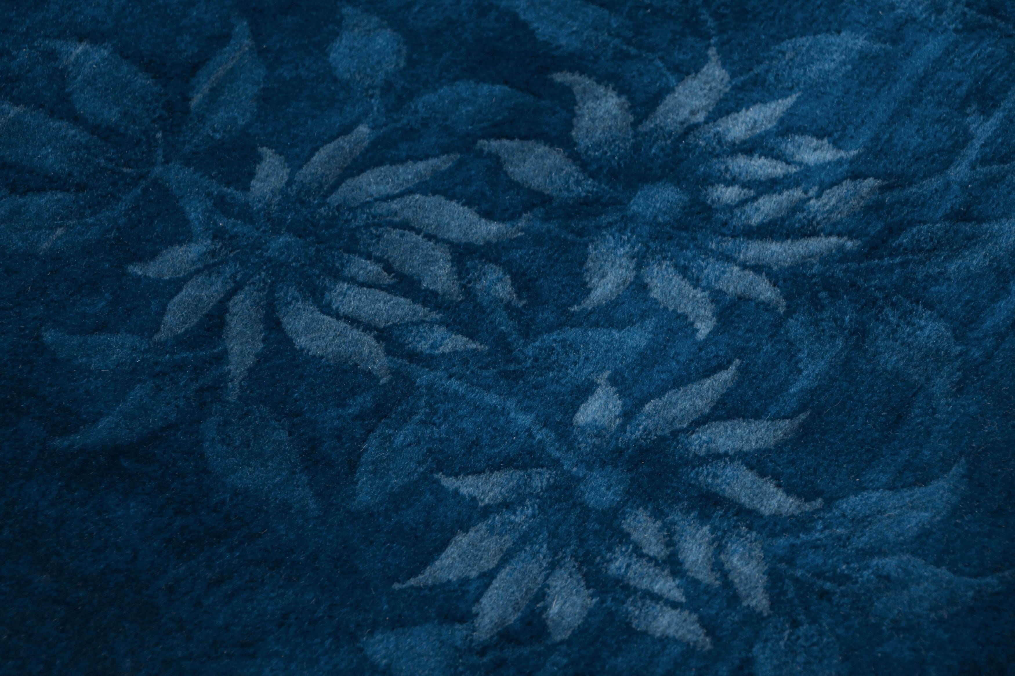 Oversized Antique Chinese Art Deco Rug, Blue with Floral Patterns - Rug & Kilim For Sale 1